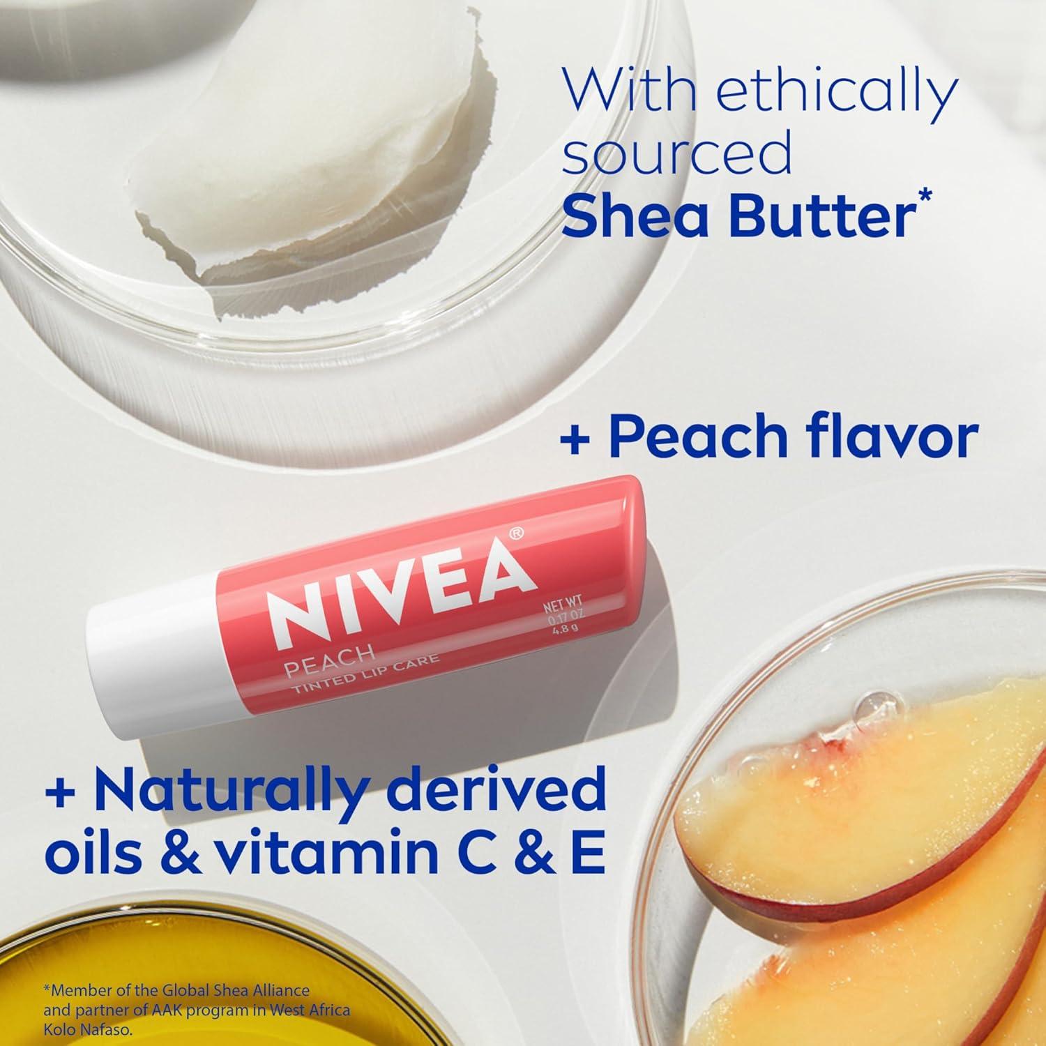 imageNIVEA Blackberry Pie Lip Balm Nourishing Lip Care Bridgerton Limited Edition Tinted Lip Balm with Blackberry Flavor and Shea Butter 3in1 Moisture Repair and Color 017 Oz StickPeach
