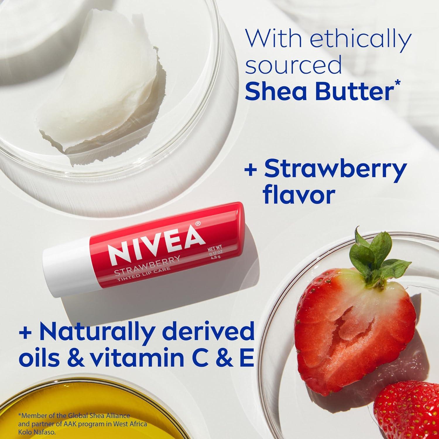 imageNIVEA Blackberry Pie Lip Balm Nourishing Lip Care Bridgerton Limited Edition Tinted Lip Balm with Blackberry Flavor and Shea Butter 3in1 Moisture Repair and Color 017 Oz StickStrawberry