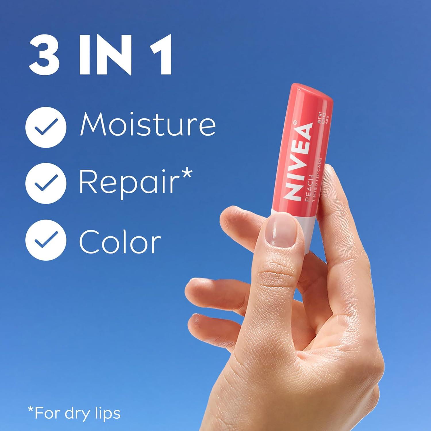 imageNIVEA Blackberry Pie Lip Balm Nourishing Lip Care Bridgerton Limited Edition Tinted Lip Balm with Blackberry Flavor and Shea Butter 3in1 Moisture Repair and Color 017 Oz StickPeach