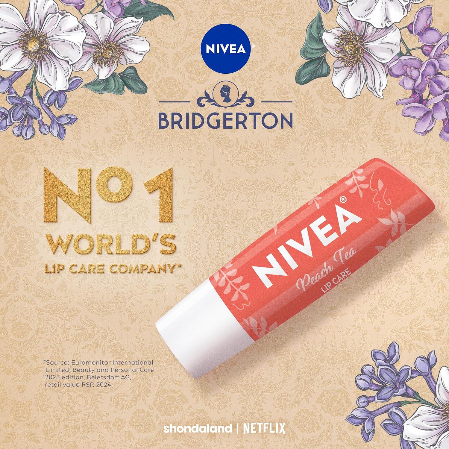 imageNIVEA Blackberry Pie Lip Balm Nourishing Lip Care Bridgerton Limited Edition Tinted Lip Balm with Blackberry Flavor and Shea Butter 3in1 Moisture Repair and Color 017 Oz StickBridgerton Peach Tea
