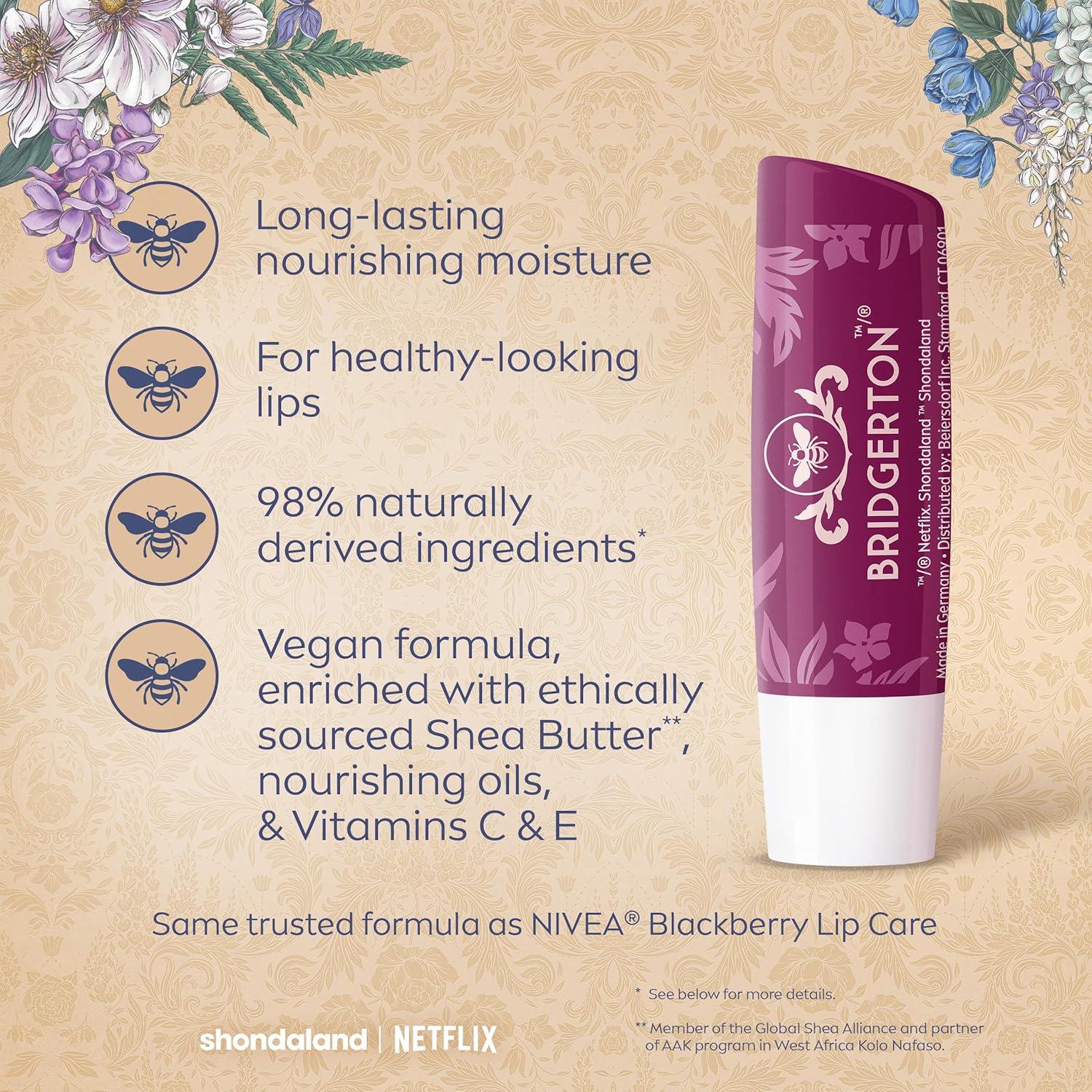 imageNIVEA Blackberry Pie Lip Balm Nourishing Lip Care Bridgerton Limited Edition Tinted Lip Balm with Blackberry Flavor and Shea Butter 3in1 Moisture Repair and Color 017 Oz StickBridgerton Blackberry Pie