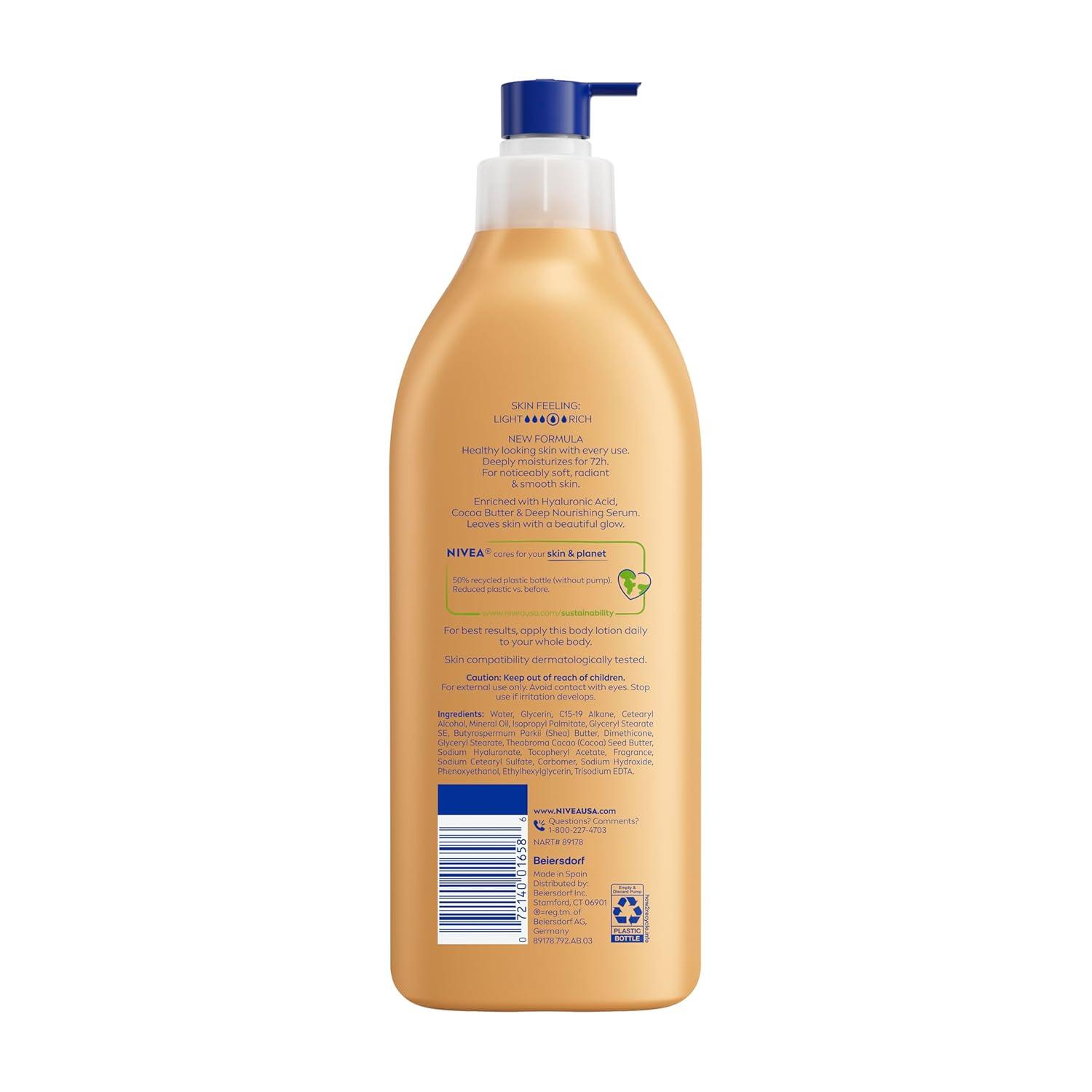 imageNIVEA Cocoa Butter Body Lotion for Dry Skin with Hyaluronic Acid Cocoa Butter and Deep Nourishing Serum 72Hour Body Moisturizer 338 Fl Oz Value Size Pump BottleLotion 169 oz
