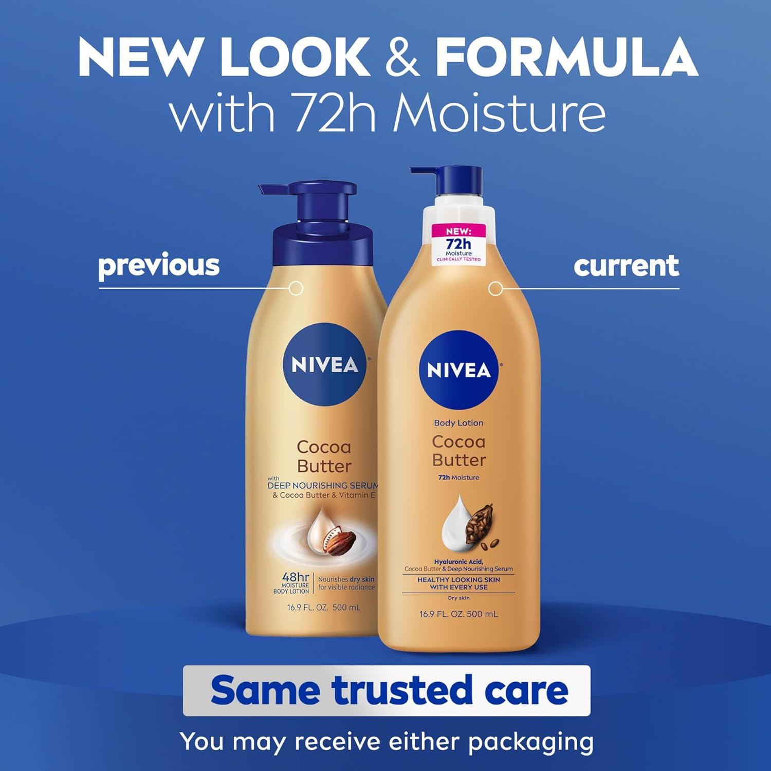 imageNIVEA Cocoa Butter Body Lotion for Dry Skin with Hyaluronic Acid Cocoa Butter and Deep Nourishing Serum 72Hour Body Moisturizer 338 Fl Oz Value Size Pump BottleLotion 169 oz
