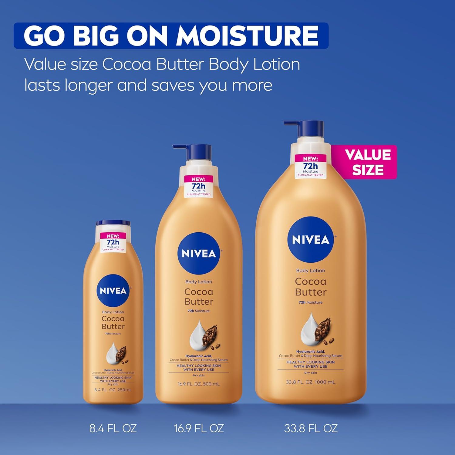 imageNIVEA Cocoa Butter Body Lotion for Dry Skin with Hyaluronic Acid Cocoa Butter and Deep Nourishing Serum 72Hour Body Moisturizer 338 Fl Oz Value Size Pump Bottle338 Fl Oz Pack of 1