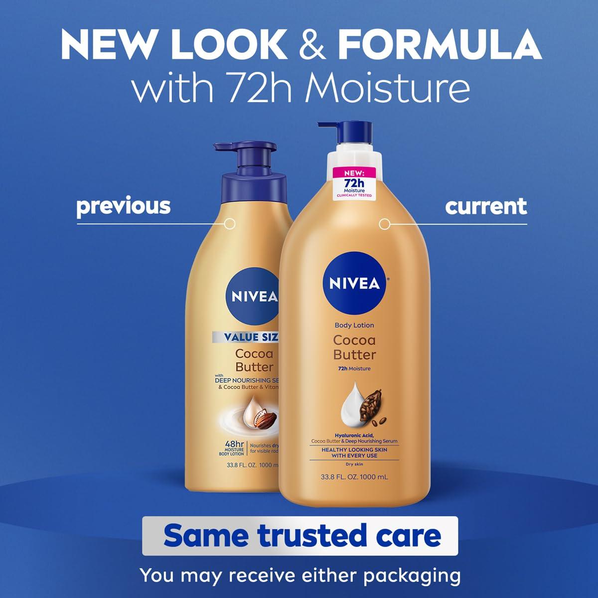 imageNIVEA Cocoa Butter Body Lotion for Dry Skin with Hyaluronic Acid Cocoa Butter and Deep Nourishing Serum 72Hour Body Moisturizer 338 Fl Oz Value Size Pump Bottle338 Fl Oz Pack of 1