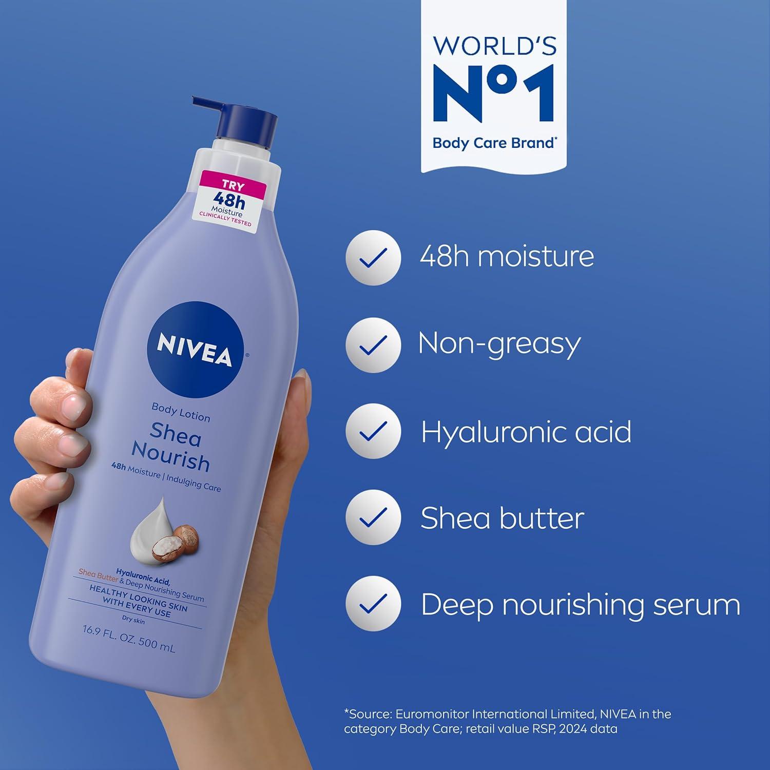 imageNIVEA Cocoa Butter Body Lotion for Dry Skin with Hyaluronic Acid Cocoa Butter and Deep Nourishing Serum 72Hour Body Moisturizer 338 Fl Oz Value Size Pump BottleShea Butter