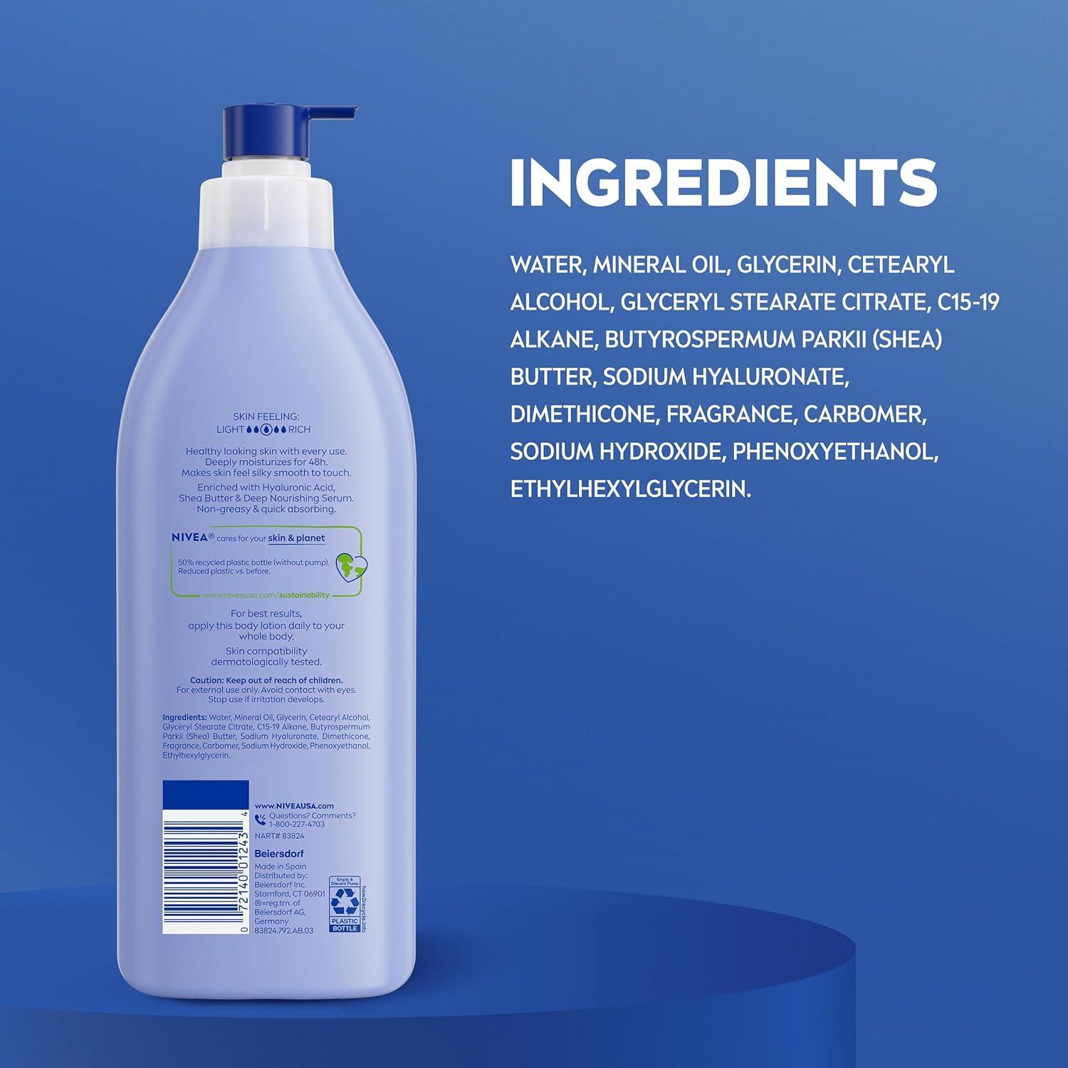 imageNIVEA Cocoa Butter Body Lotion for Dry Skin with Hyaluronic Acid Cocoa Butter and Deep Nourishing Serum 72Hour Body Moisturizer 338 Fl Oz Value Size Pump BottleShea Butter