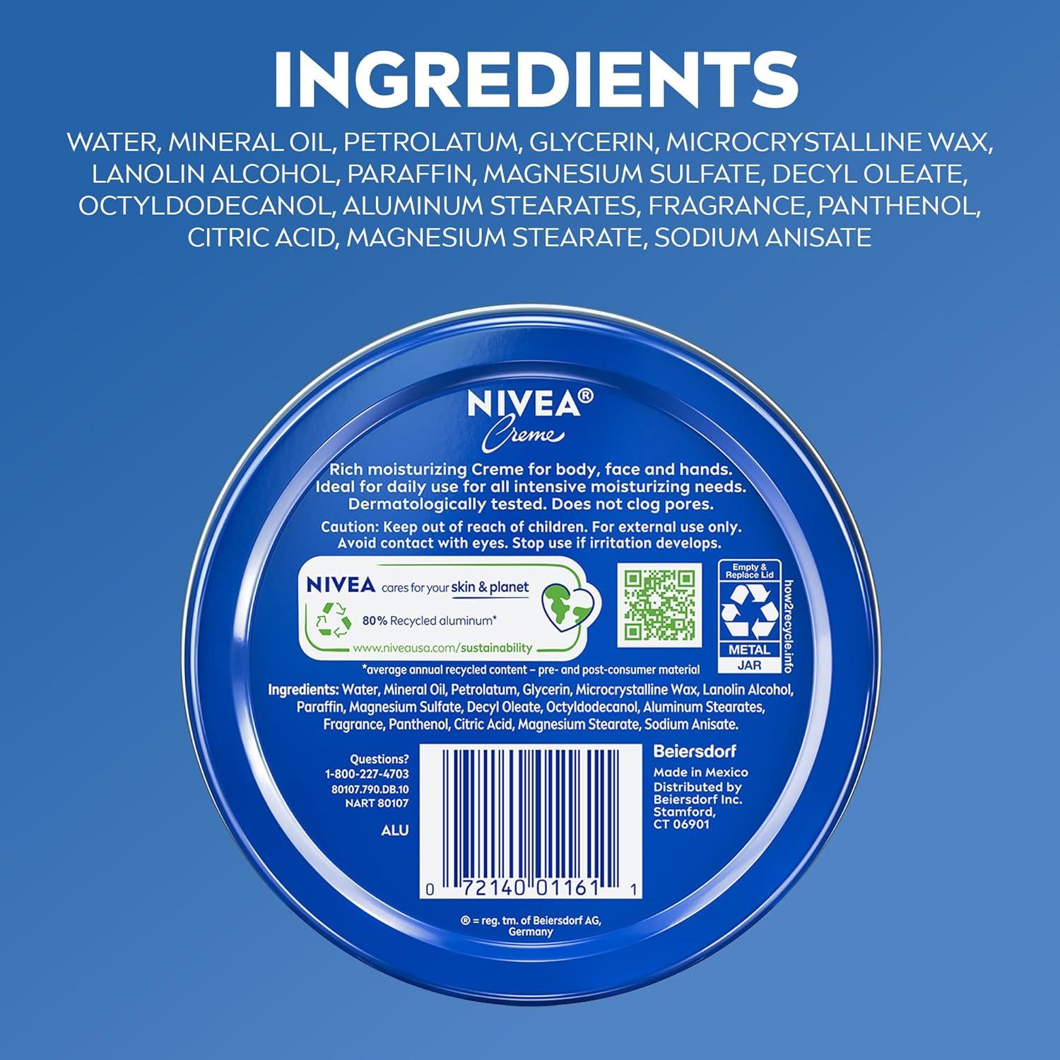 imageNIVEA Creme Body Face and Hand Moisturizing Cream for All Skin Types Rich Body Moisturizer with Provitamin B5 135 Oz Tin135 Fl Oz Pack of 1