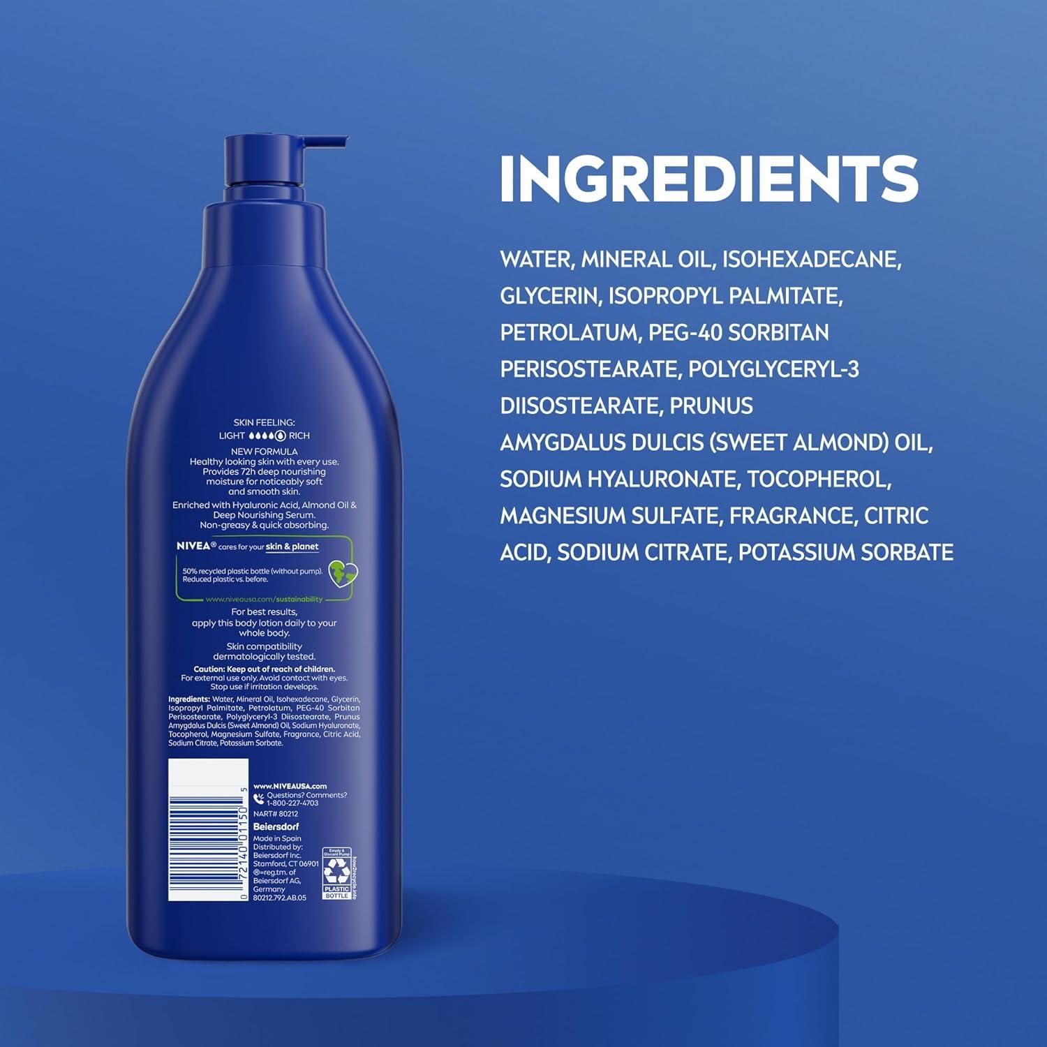 imageNIVEA Essentially Enriched Body Lotion for Very Dry Skin with Hyaluronic Acid Almond Oil and Deep Nourishing Serum 72Hour Body Moisturizer 169 Fl Oz Pump Bottle
