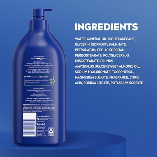 imageNIVEA Essentially Enriched Body Lotion for Very Dry Skin with Hyaluronic Acid Almond Oil and Deep Nourishing Serum 72Hour Body Moisturizer 338 Fl Oz Value Size Pump Bottle