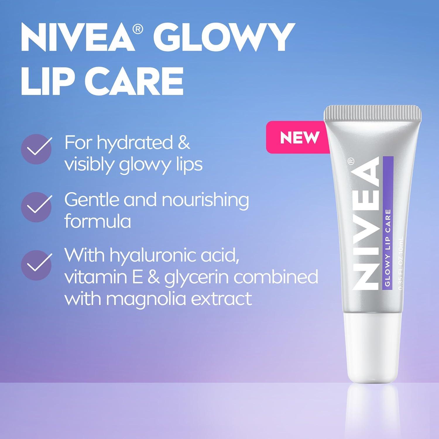 imageNIVEA Glowy Lips Vegan Lip Balm with Hyaluronic Acid Vitamin E and Magnolia Extract Moisturizing Lip Balm Instantly Boosts Natural Lip Glow 035 Fl Oz Tube035 Fl Oz Pack of 2