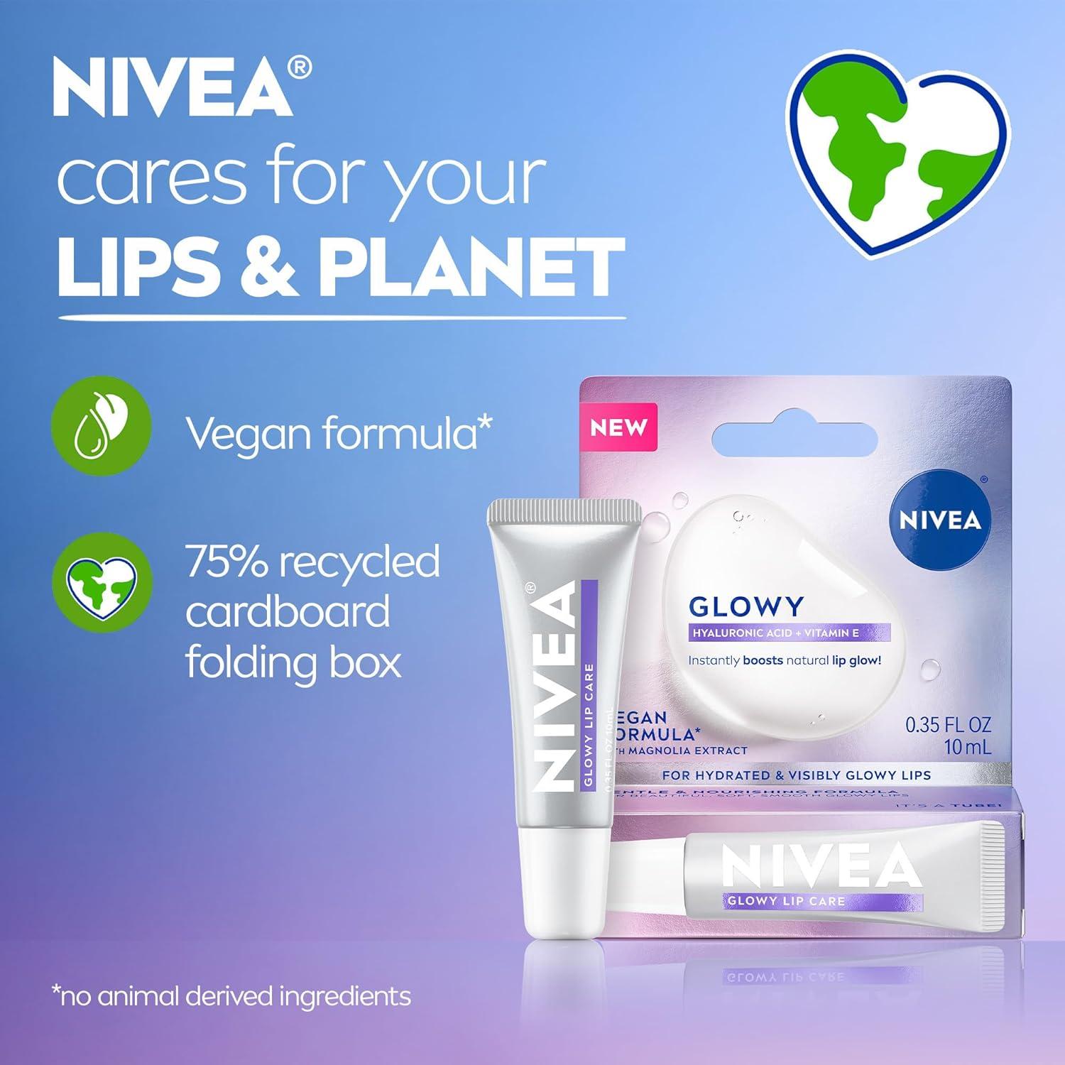 imageNIVEA Glowy Lips Vegan Lip Balm with Hyaluronic Acid Vitamin E and Magnolia Extract Moisturizing Lip Balm Instantly Boosts Natural Lip Glow 035 Fl Oz Tube035 Fl Oz Pack of 2