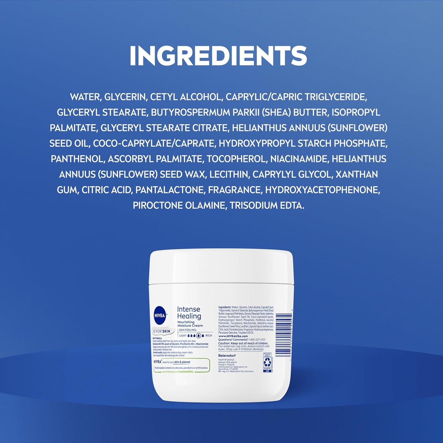 imageNIVEA Intense Healing Body Cream for Dry Skin with Glycerin Provitamin B5 and Niacinamide 72Hour Moisture NonGreasy Body Moisturizer Immediately Soothes Dry Itchy Skin Feeling 135 Oz Jar135 Ounce Pack of 1