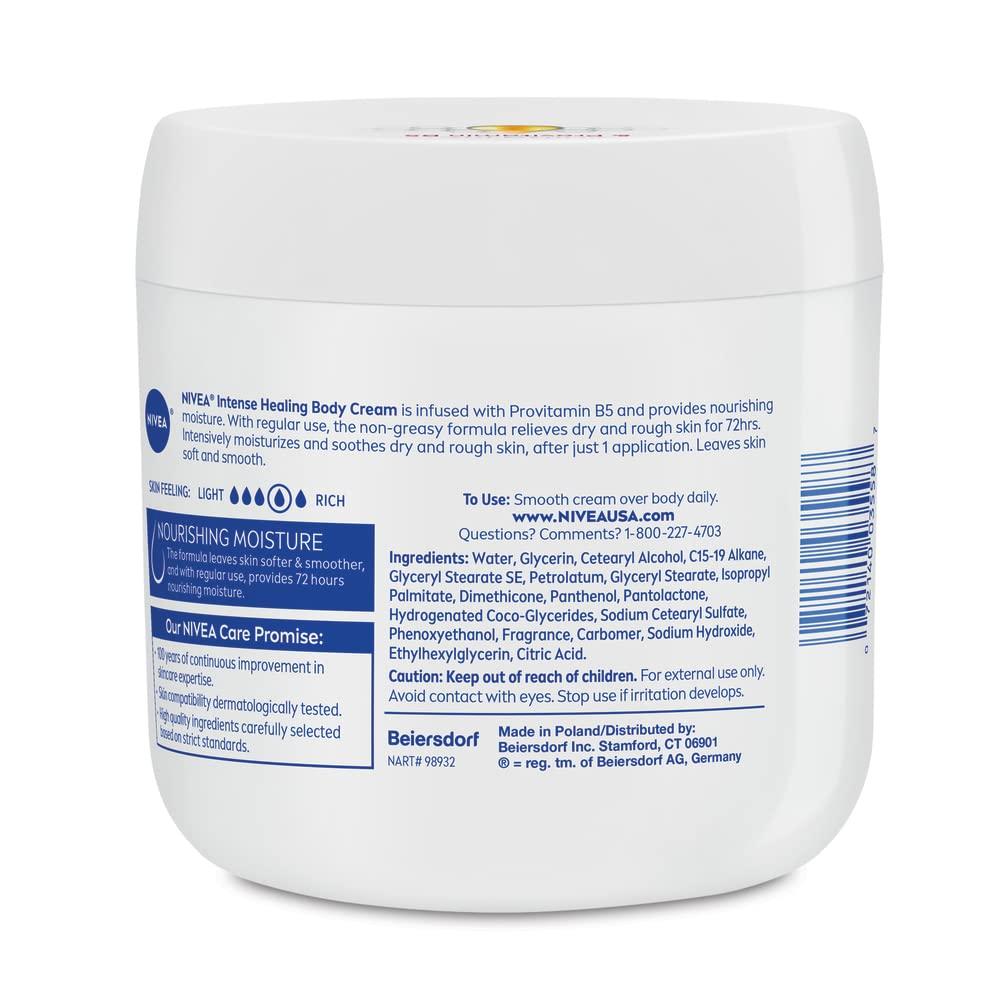 imageNIVEA Intense Healing Body Cream for Dry Skin with Glycerin Provitamin B5 and Niacinamide 72Hour Moisture NonGreasy Body Moisturizer Immediately Soothes Dry Itchy Skin Feeling 135 Oz Jar135 Ounce Pack of 2