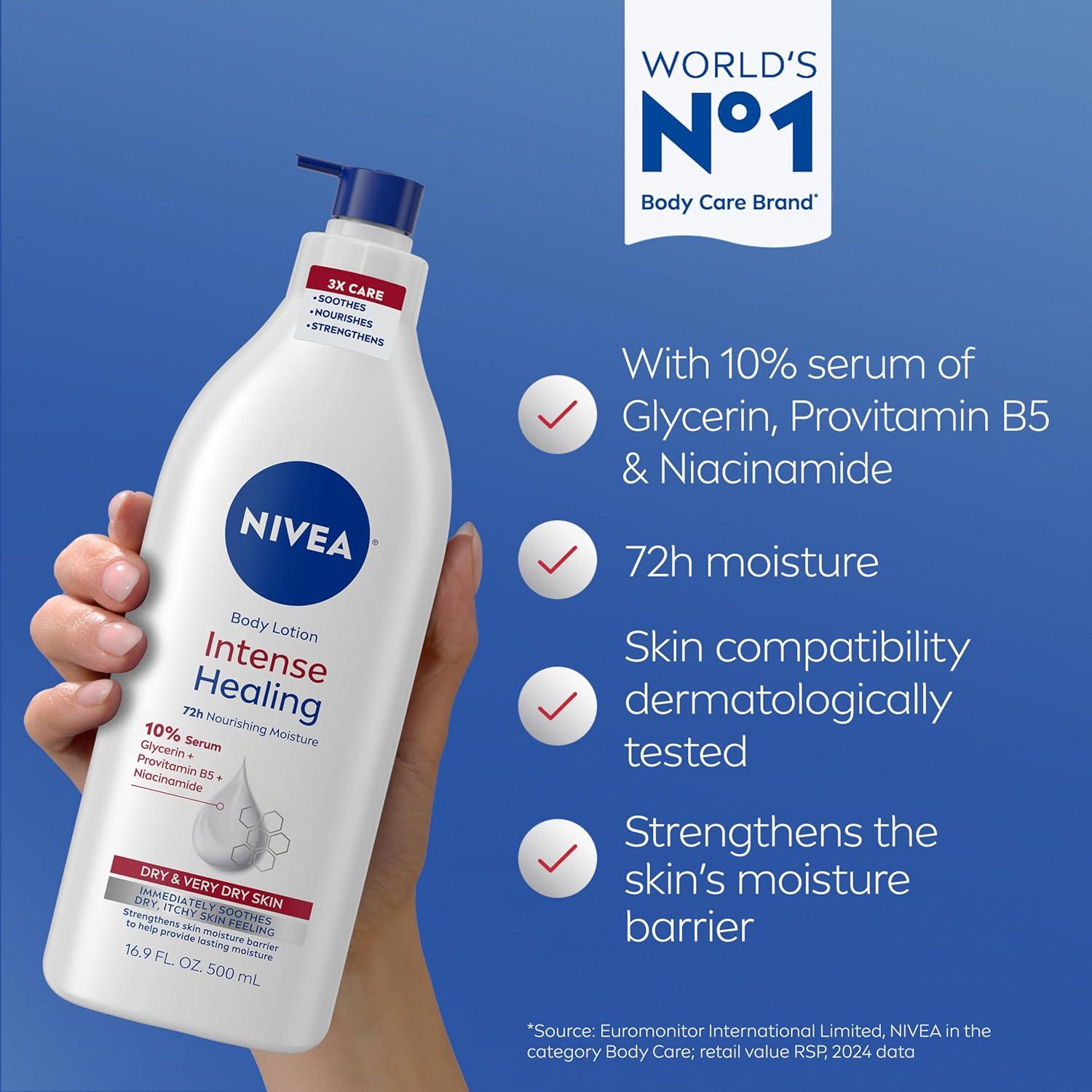 imageNIVEA Intense Healing Body Lotion for Very Dry Itchy Skin with Glycerin Provitamin B5 and Niacinamide 72Hour Body Moisturizer 169 Fl Oz Pump Bottle169 Fl Oz Pack of 1
