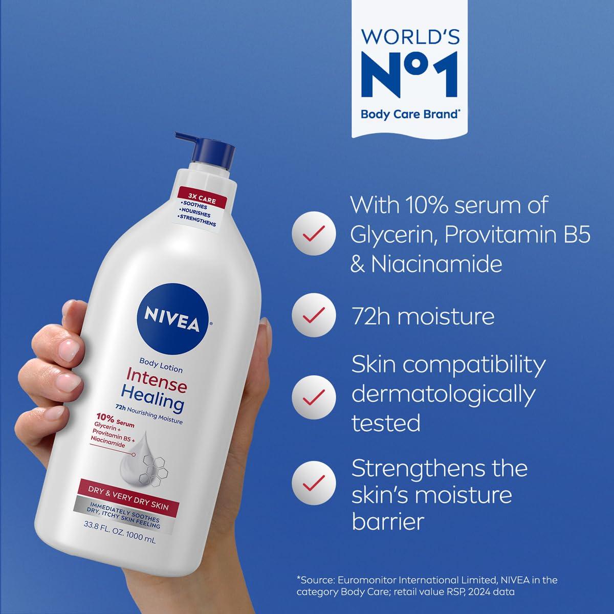 imageNIVEA Intense Healing Body Lotion for Very Dry Itchy Skin with Glycerin Provitamin B5 and Niacinamide 72Hour Body Moisturizer 169 Fl Oz Pump Bottle338 Fl Oz Pack of 1