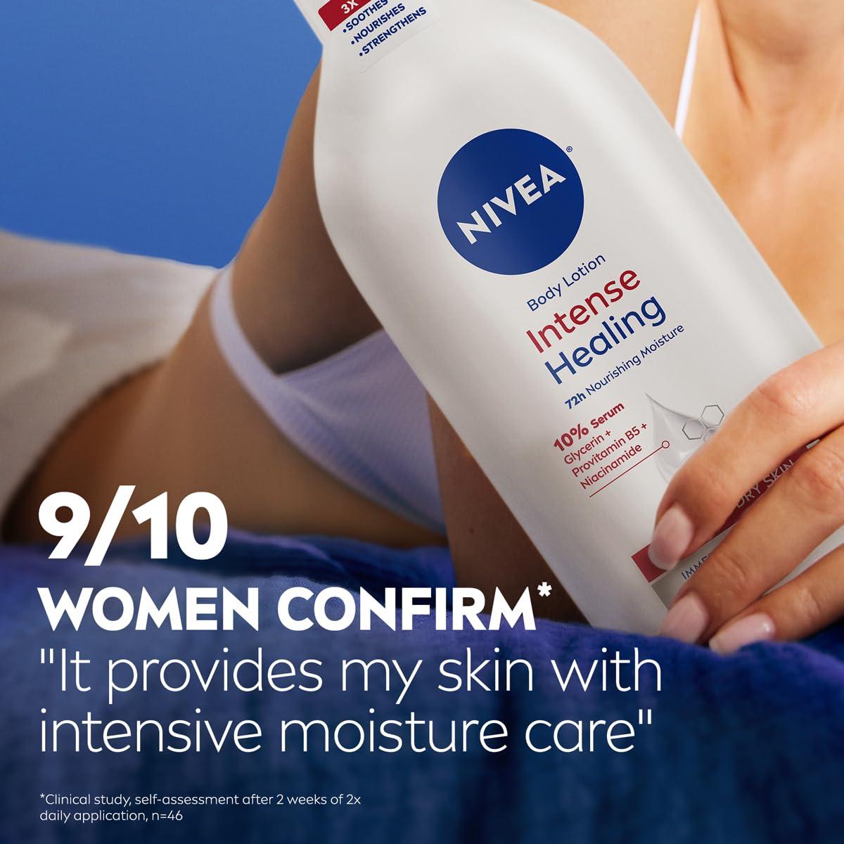 imageNIVEA Intense Healing Body Lotion for Very Dry Itchy Skin with Glycerin Provitamin B5 and Niacinamide 72Hour Body Moisturizer 169 Fl Oz Pump Bottle338 Fl Oz Pack of 1