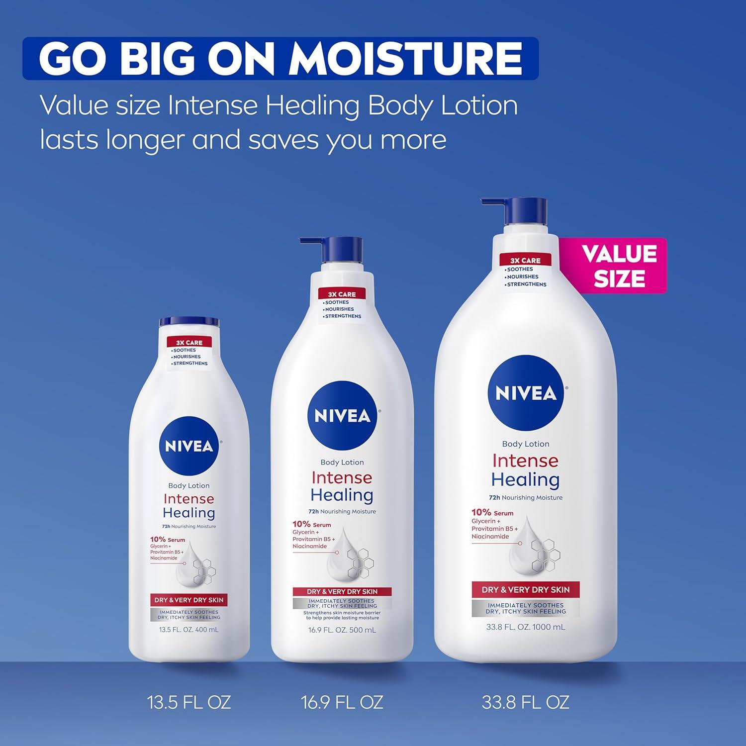 imageNIVEA Intense Healing Body Lotion for Very Dry Itchy Skin with Glycerin Provitamin B5 and Niacinamide 72Hour Body Moisturizer 169 Fl Oz Pump Bottle338 Fl Oz Pack of 1