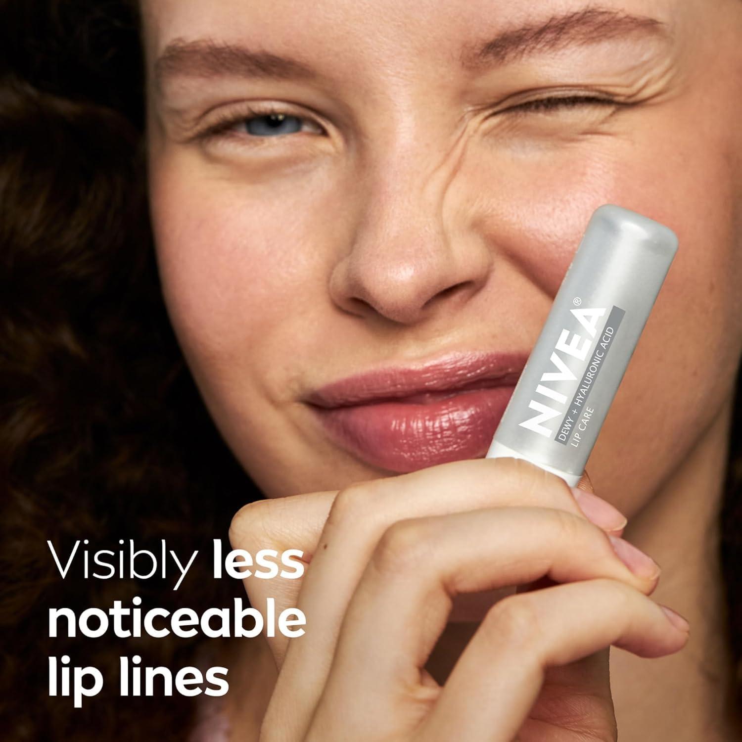 imageNIVEA Lip Balm Set Smoothness Lip Care with Broad Spectrum SPF 15 Sunscreen 017 Oz Pack of 4 Dewy with Hyaluronic Acid 018 Oz Pack of 4 LongLasting Moisture017 Ounce Pack of 8