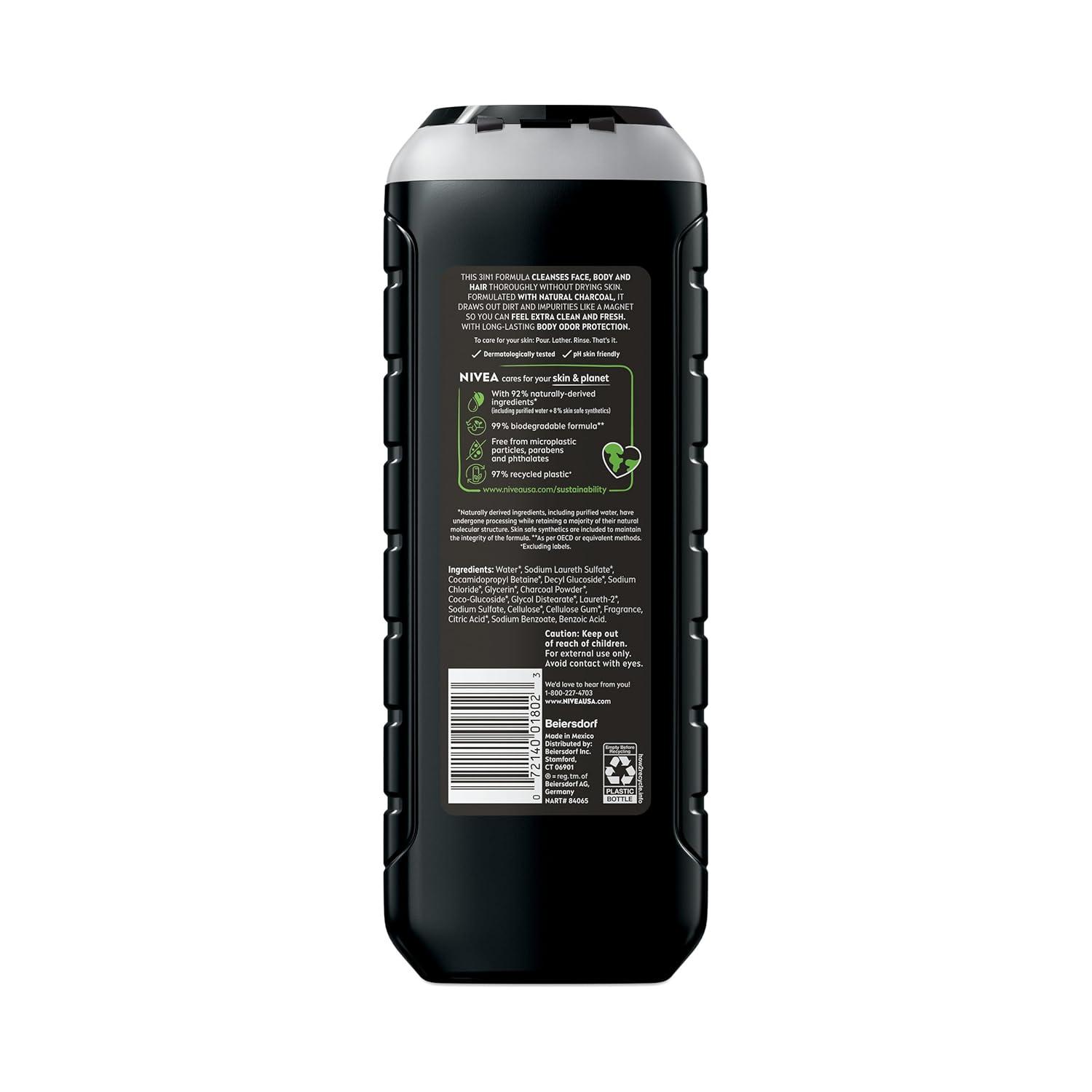 imageNIVEA MEN Real Madrid Limited Edition Design Active Clean Body Wash with Natural Charcoal for Normal to Oily Skin 3in1 Charcoal Body Wash Face and Hair 169 Fl Oz Bottle Pack of 3169 Fl Oz Pack of 3