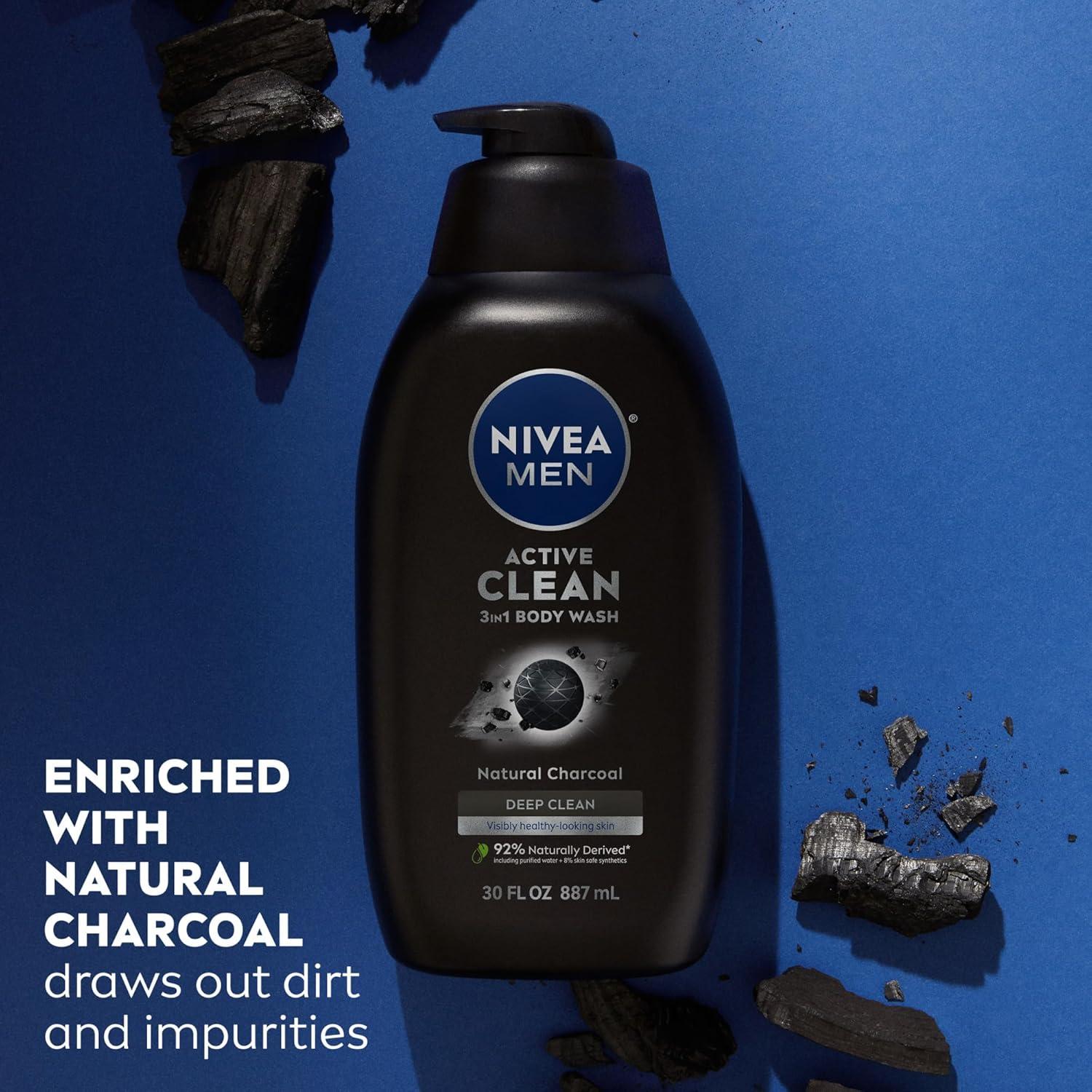 imageNIVEA MEN Real Madrid Limited Edition Design Active Clean Body Wash with Natural Charcoal for Normal to Oily Skin 3in1 Charcoal Body Wash Face and Hair 169 Fl Oz Bottle Pack of 330 Fl Oz Pack of 2