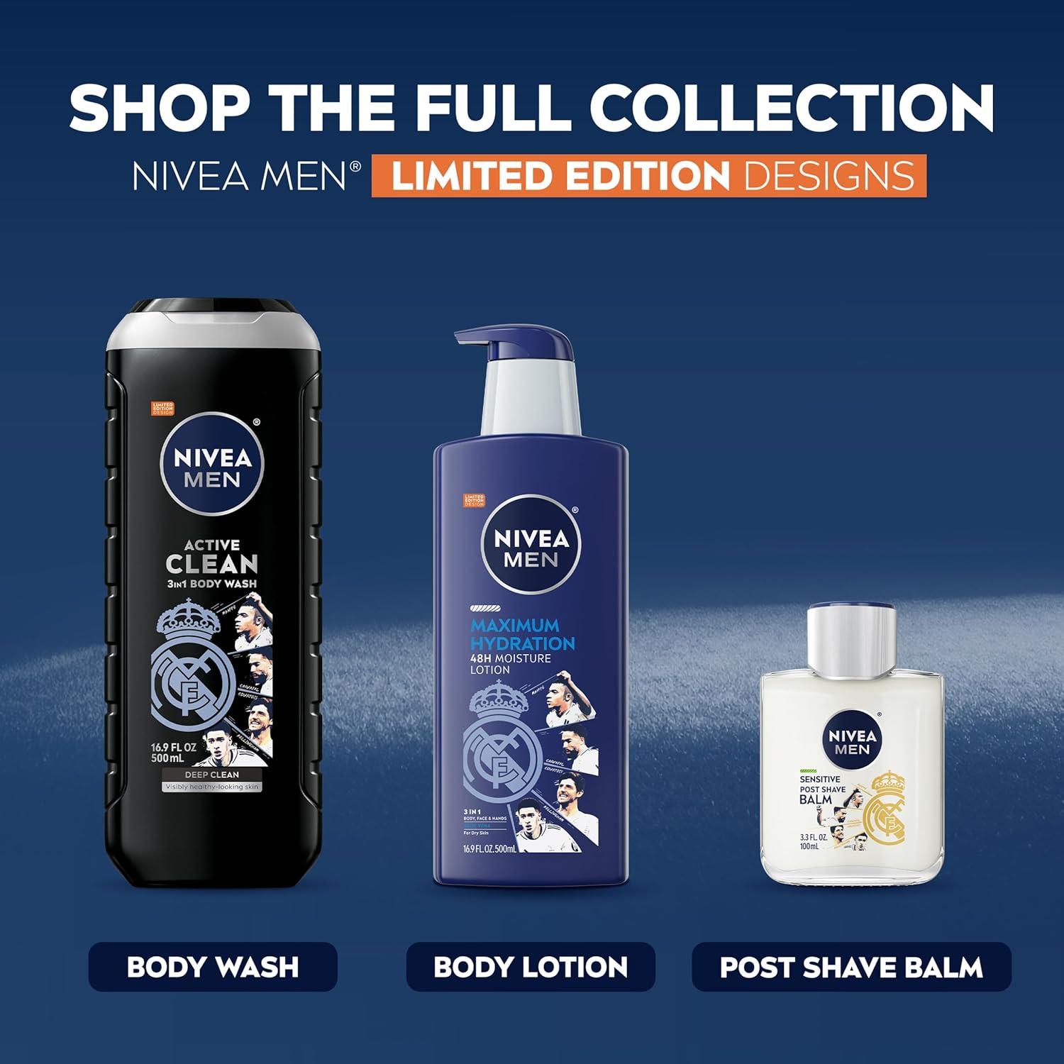 imageNIVEA MEN Real Madrid Limited Edition Design Active Clean Body Wash with Natural Charcoal for Normal to Oily Skin 3in1 Charcoal Body Wash Face and Hair 169 Fl Oz Bottle Pack of 3169 Fl Oz Pack of 3