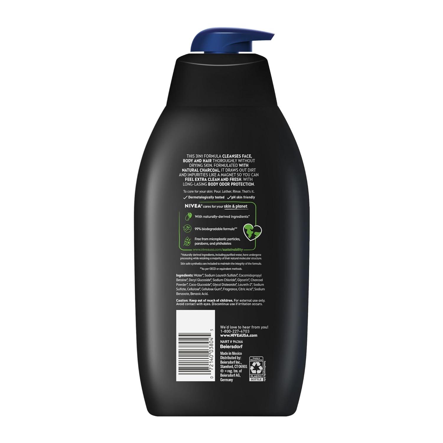imageNIVEA MEN Real Madrid Limited Edition Design Active Clean Body Wash with Natural Charcoal for Normal to Oily Skin 3in1 Charcoal Body Wash Face and Hair 169 Fl Oz Bottle Pack of 330 Fl Oz Pack of 2