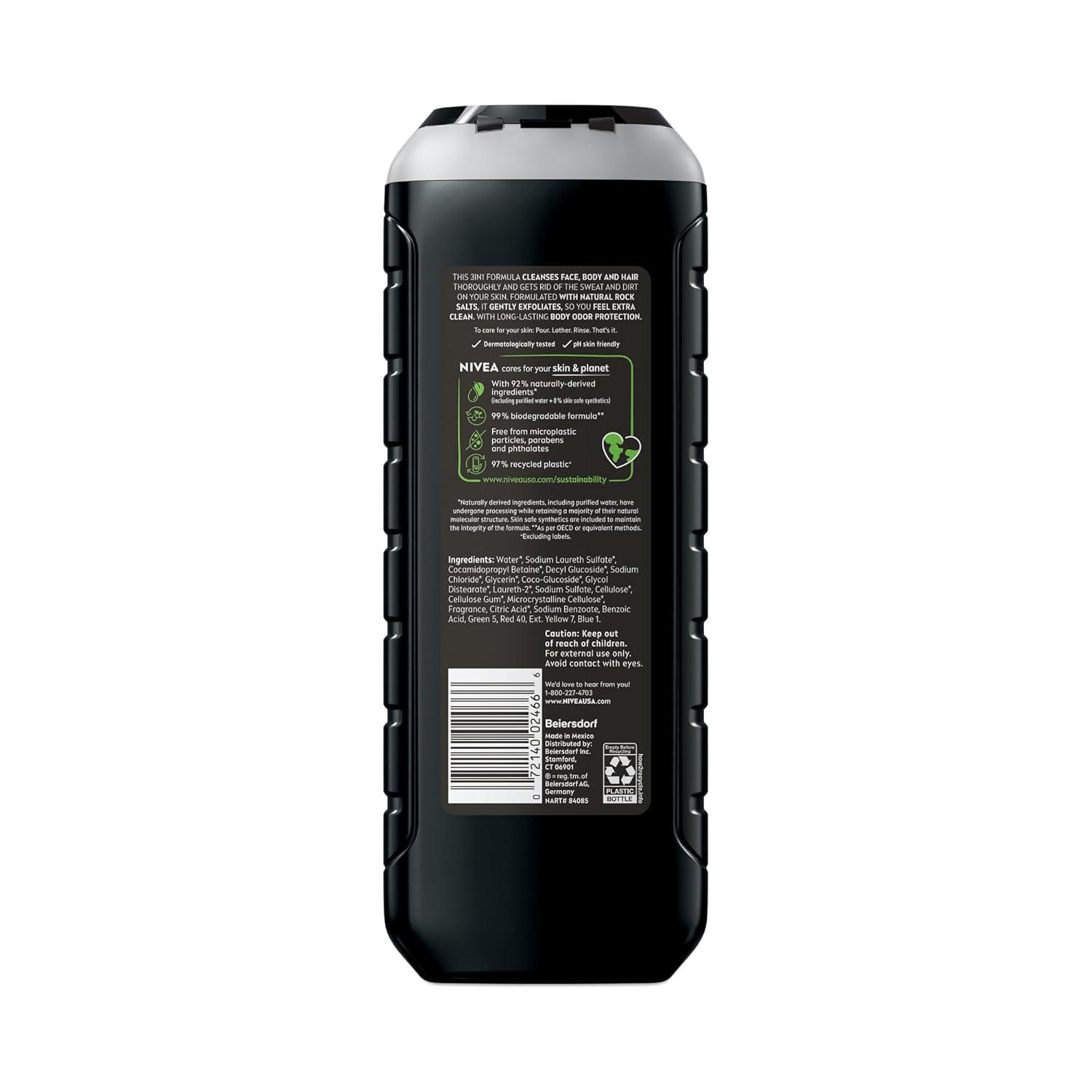 imageNIVEA MEN Real Madrid Limited Edition Design Active Clean Body Wash with Natural Charcoal for Normal to Oily Skin 3in1 Charcoal Body Wash Face and Hair 169 Fl Oz Bottle Pack of 3169 Fl Oz Pack of 3