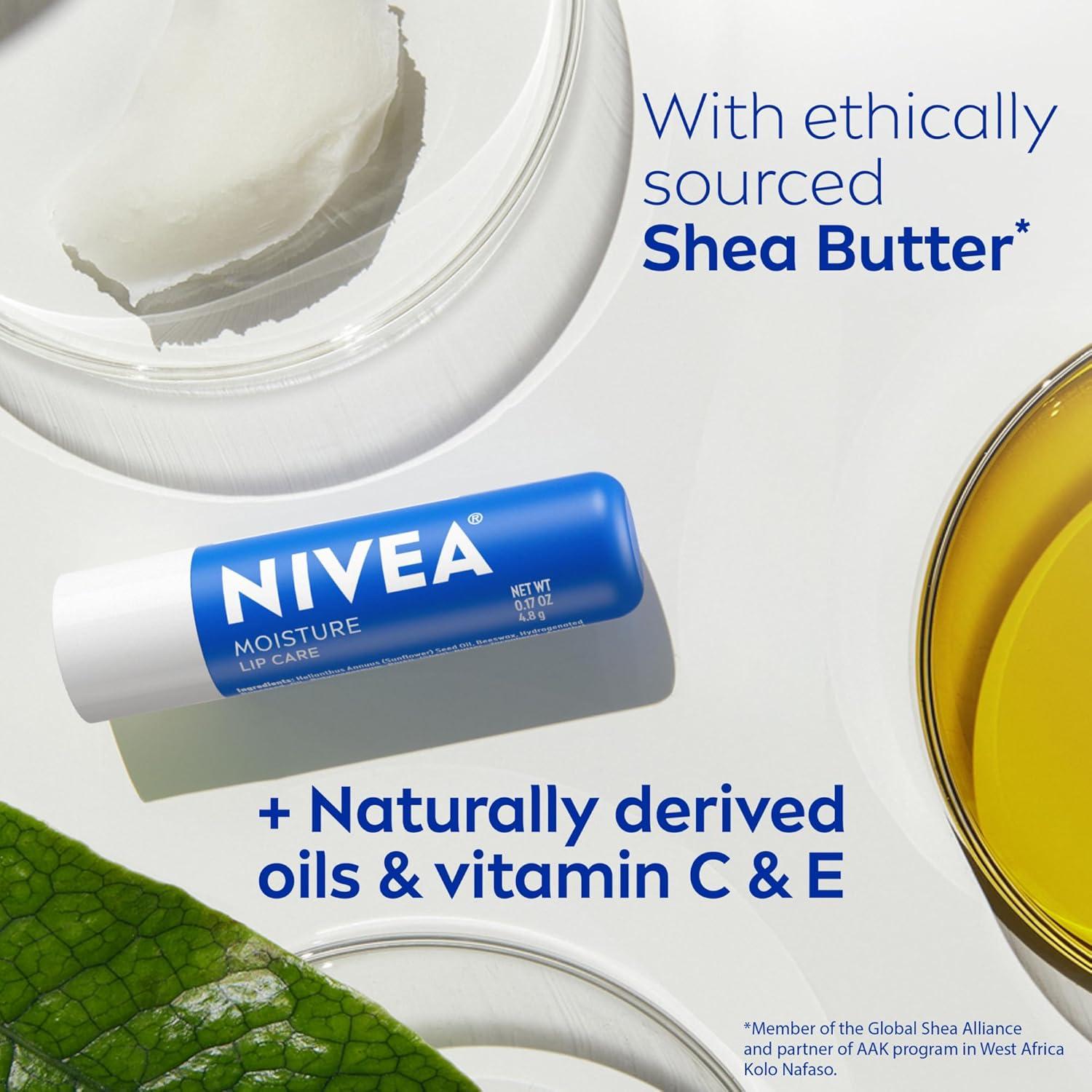 imageNIVEA Moisture Lip Care Hydrating Lip Balm with Shea Butter Mothers Day Gifts 017 Oz Stick Pack of 4Shea Butter