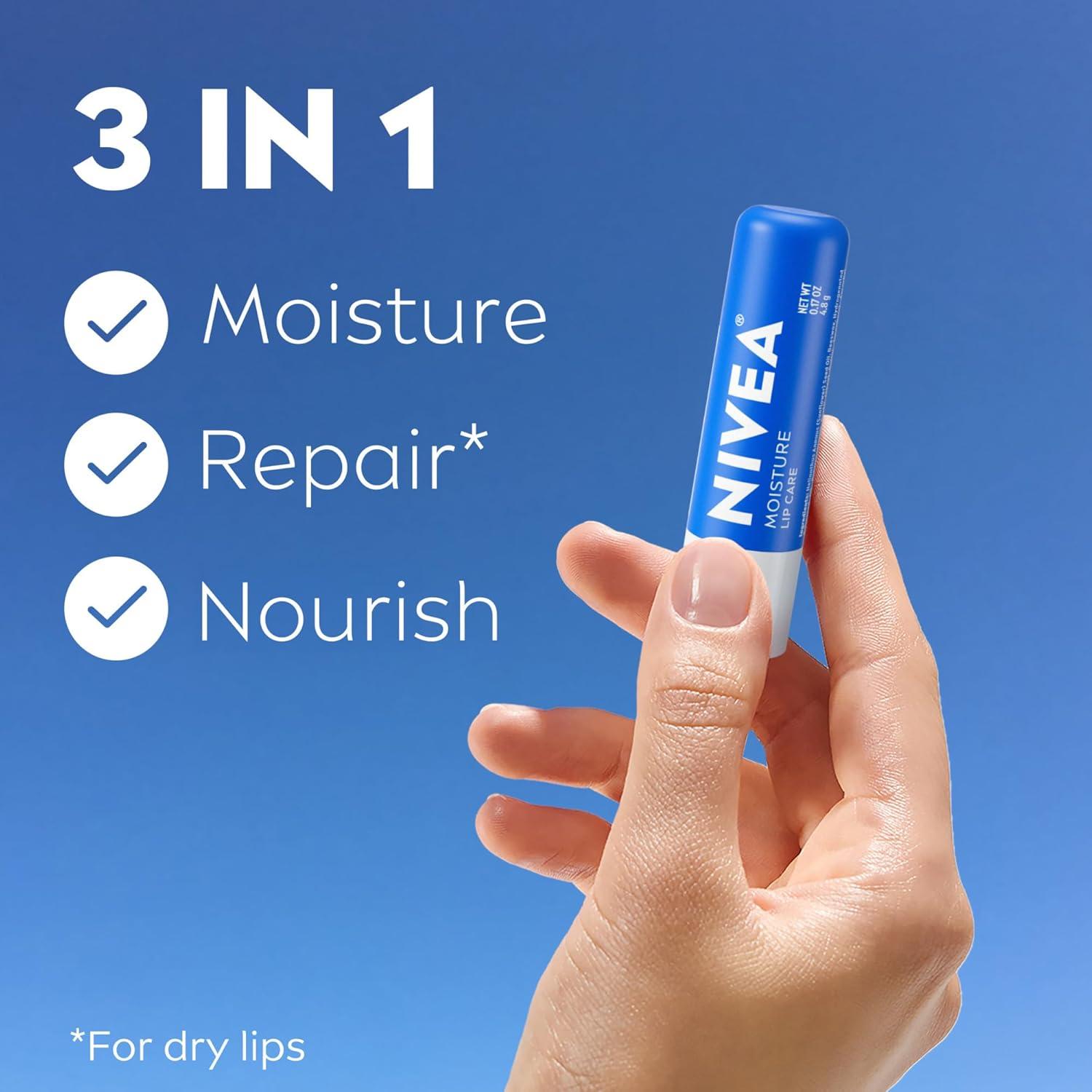 imageNIVEA Moisture Lip Care Hydrating Lip Balm with Shea Butter Mothers Day Gifts 017 Oz Stick Pack of 4Shea Butter