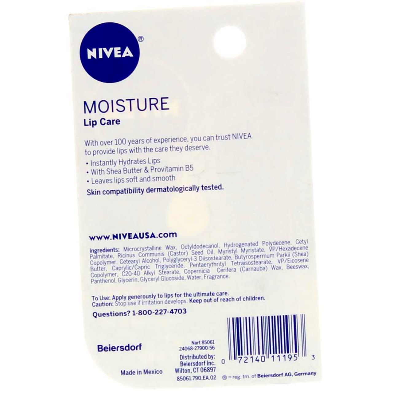 imageNIVEA Moisture Lip Care Hydrating Lip Balm with Shea Butter Mothers Day Gifts 017 Oz Stick Pack of 4Unflavored