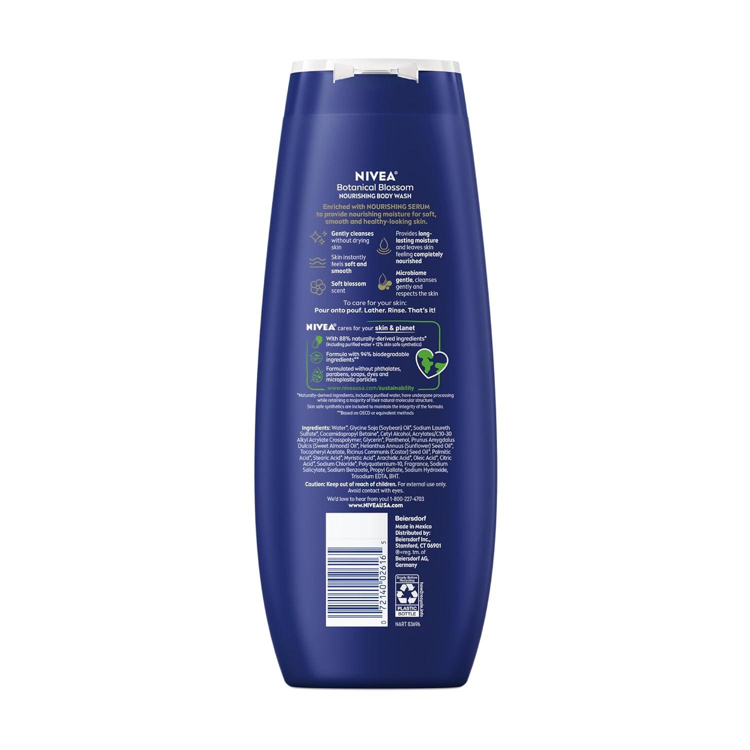 imageNIVEA Nourishing Botanical Blossom Body Wash with Nourishing Serum Moisturizing Body Wash for Women Enriched with Provitamin B5 and Vitamin E 20 Fl Oz BottleBotanical Blossom