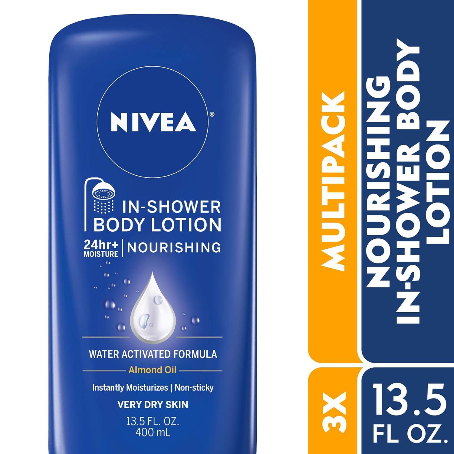 imageNIVEA Nourishing In Shower Lotion Water Activated In Shower Moisturizer for Dry to Very Dry Skin 135 FL OZ Pack of 3Almond
