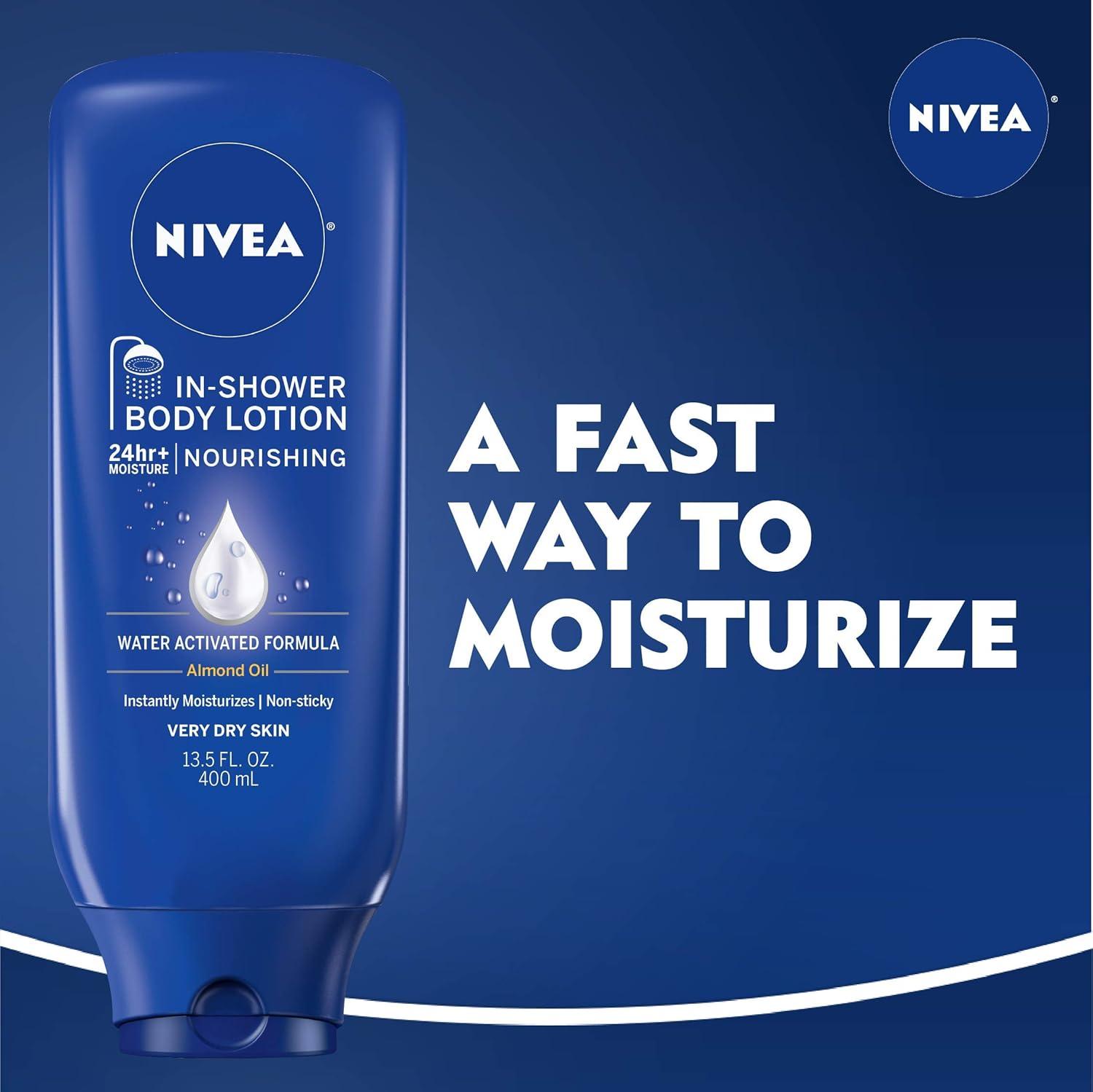 imageNIVEA Nourishing In Shower Lotion Water Activated In Shower Moisturizer for Dry to Very Dry Skin 135 FL OZ Pack of 3Almond