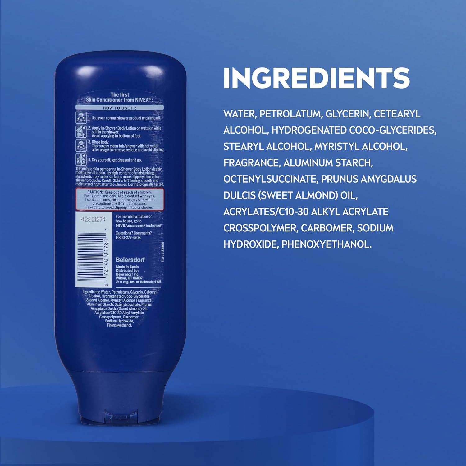 imageNIVEA Nourishing In Shower Lotion Water Activated In Shower Moisturizer for Dry to Very Dry Skin 135 FL OZ Pack of 3Almond