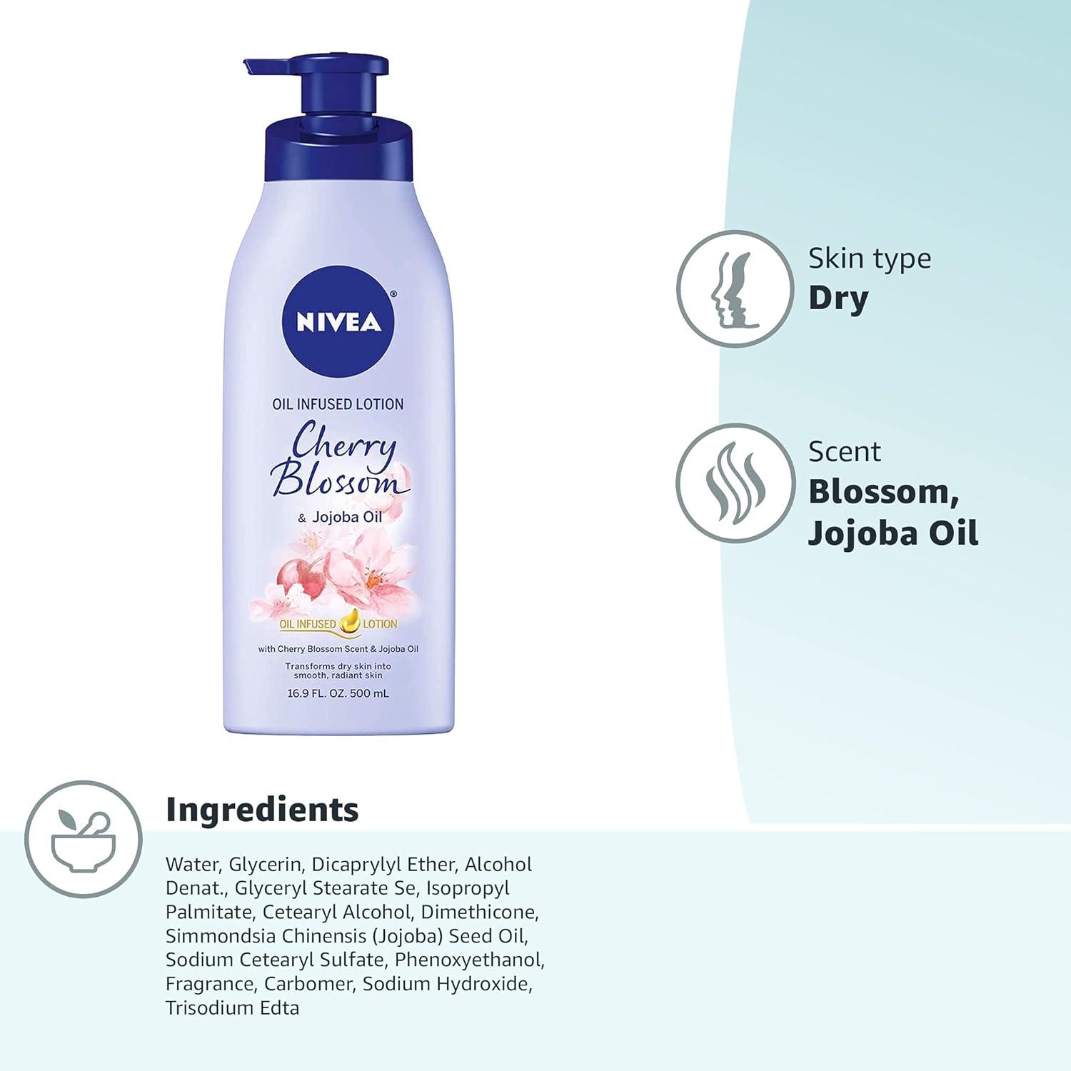 imageNIVEA Oil Infused Cherry Blossom and Jojoba Oil Body Lotion for Women Mothers Day Gifts 169 Fl Oz Pump Bottle169 Fl Oz Pack of 2