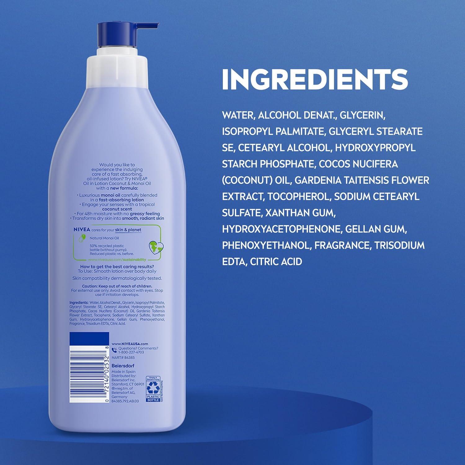 imageNIVEA Oil Infused Lotion Coconut and Monoi Oil Body Lotion for Women FastAbsorbing and NonGreasy Coconut Scented Lotion Moisturizes for 48 Hours 169 Fl Oz Pump Bottle169 Fl Oz Pack of 2