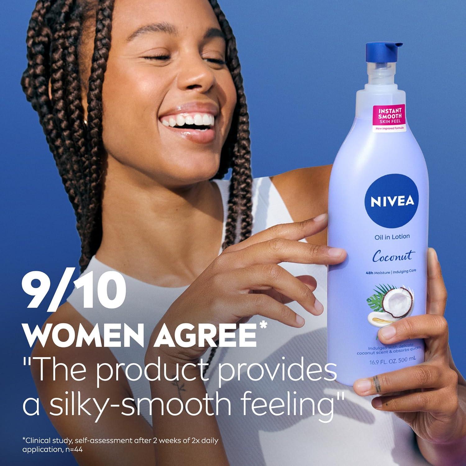 imageNIVEA Oil Infused Lotion Coconut and Monoi Oil Body Lotion for Women FastAbsorbing and NonGreasy Coconut Scented Lotion Moisturizes for 48 Hours 169 Fl Oz Pump Bottle169 Fl Oz Pack of 2