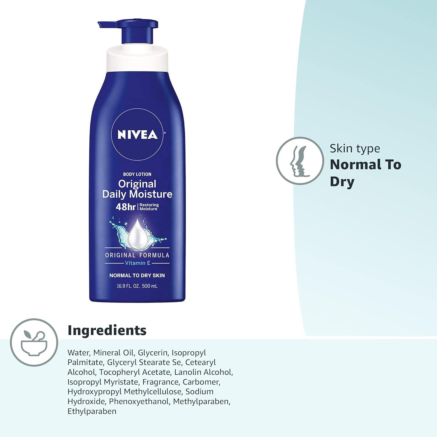 imageNIVEA Original Moisture Body Lotion with Vitamin E 48Hour Body Moisturizer for Normal to Dry Skin 169 Fl Oz Pump Bottle169 Fl Oz Pack of 2