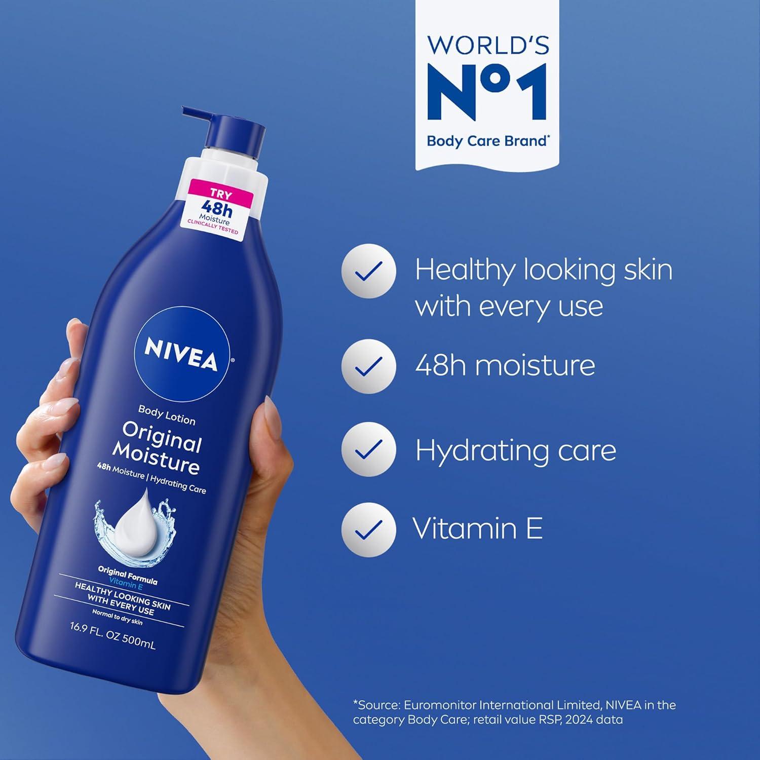 imageNIVEA Original Moisture Body Lotion with Vitamin E 48Hour Body Moisturizer for Normal to Dry Skin 169 Fl Oz Pump Bottle169 Fl Oz Pack of 2