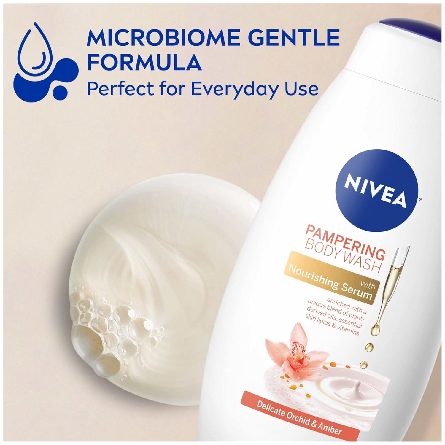 imageNIVEA Pampering Coconut and Almond Milk Body Wash with Nourishing Serum Moisturizing Body Wash for Women Enriched with Provitamin B5 and Vitamin E 20 Fl Oz BottleAmber