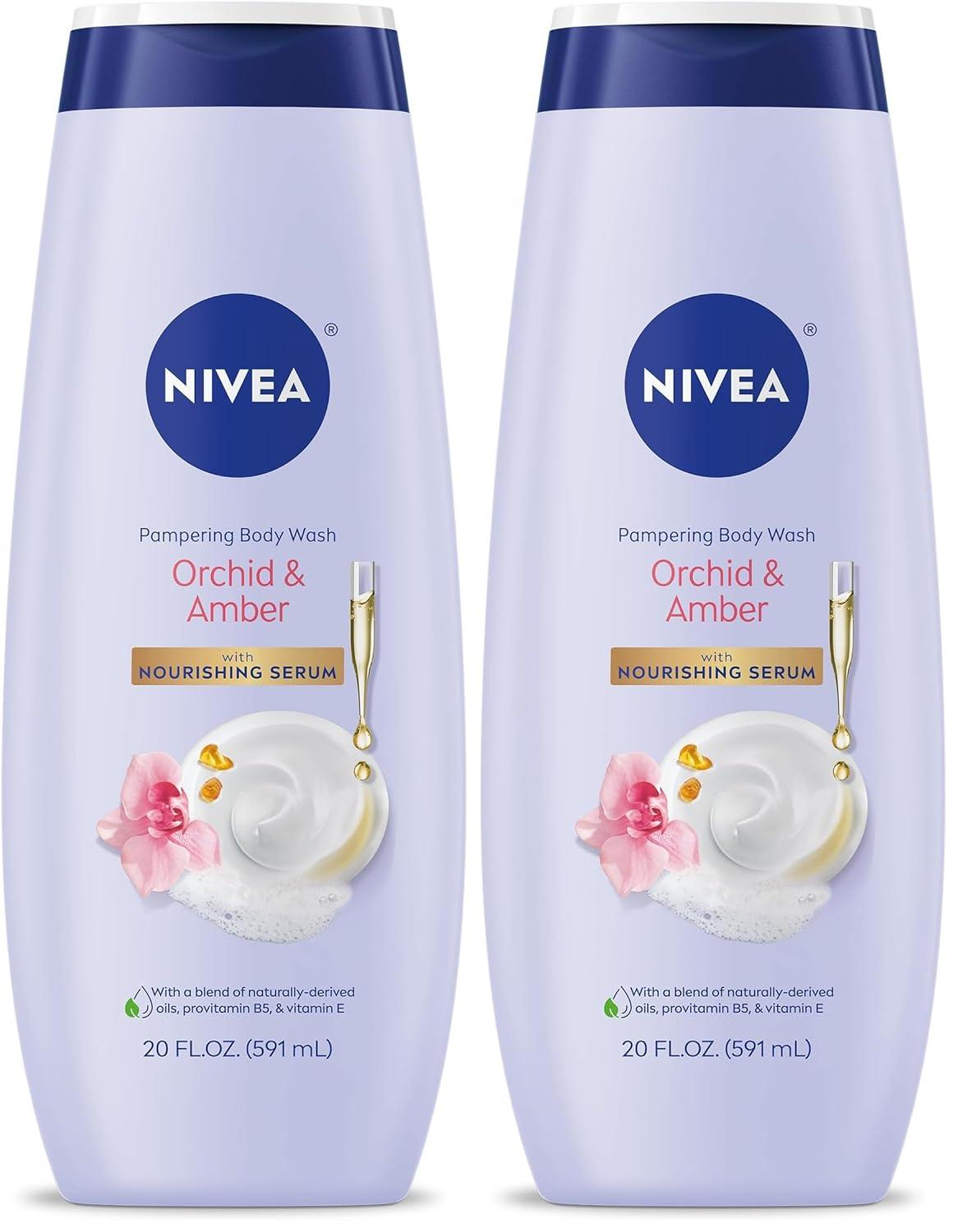 imageNIVEA Pampering Coconut and Almond Milk Body Wash with Nourishing Serum Moisturizing Body Wash for Women Enriched with Provitamin B5 and Vitamin E 20 Fl Oz BottleAmber
