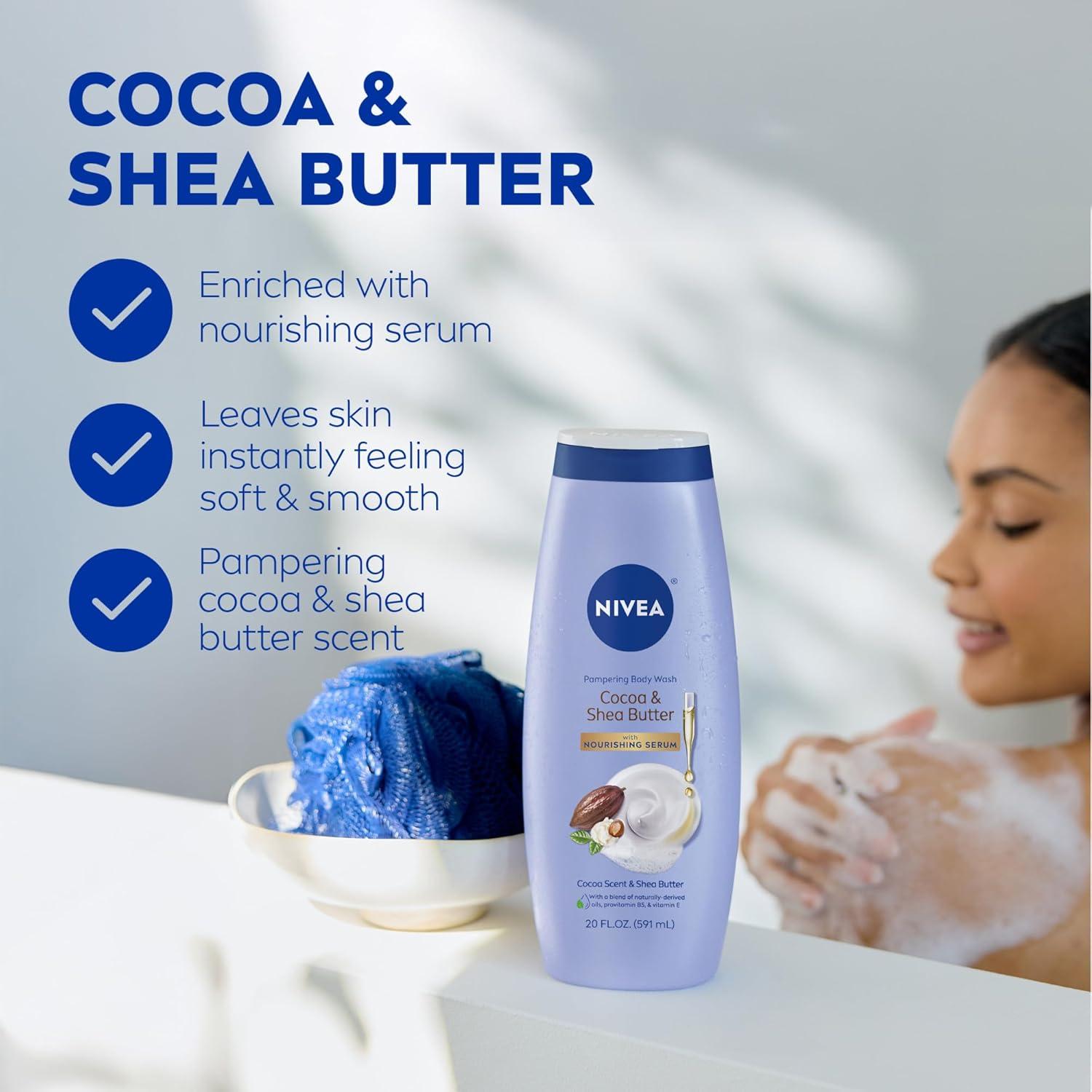 imageNIVEA Pampering Coconut and Almond Milk Body Wash with Nourishing Serum Moisturizing Body Wash for Women Enriched with Provitamin B5 and Vitamin E 20 Fl Oz BottleChocolate