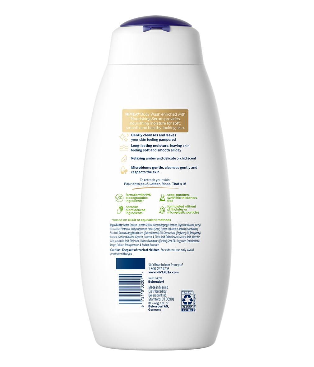 imageNIVEA Pampering Coconut and Almond Milk Body Wash with Nourishing Serum Moisturizing Body Wash for Women Enriched with Provitamin B5 and Vitamin E 20 Fl Oz BottleAmber