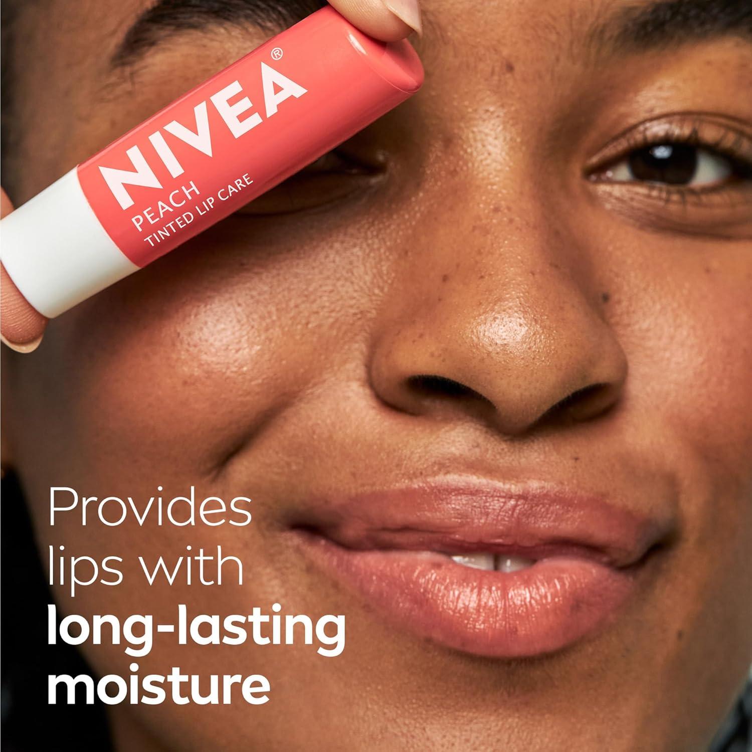 imageNIVEA Peach Lip Care 4 x 017 oz Stick NIVEA Shimmer Lip Care 4 x 017 oz Stick Lip Balm Set with Shea Butter Nourishing Oils and Vitamin C amp E