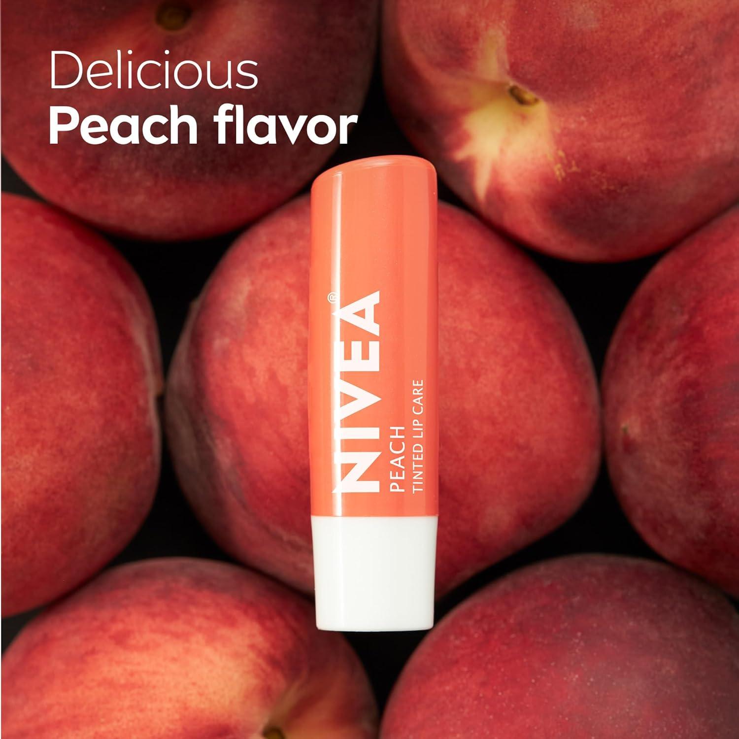 imageNIVEA Peach Lip Care 4 x 017 oz Stick NIVEA Shimmer Lip Care 4 x 017 oz Stick Lip Balm Set with Shea Butter Nourishing Oils and Vitamin C amp E