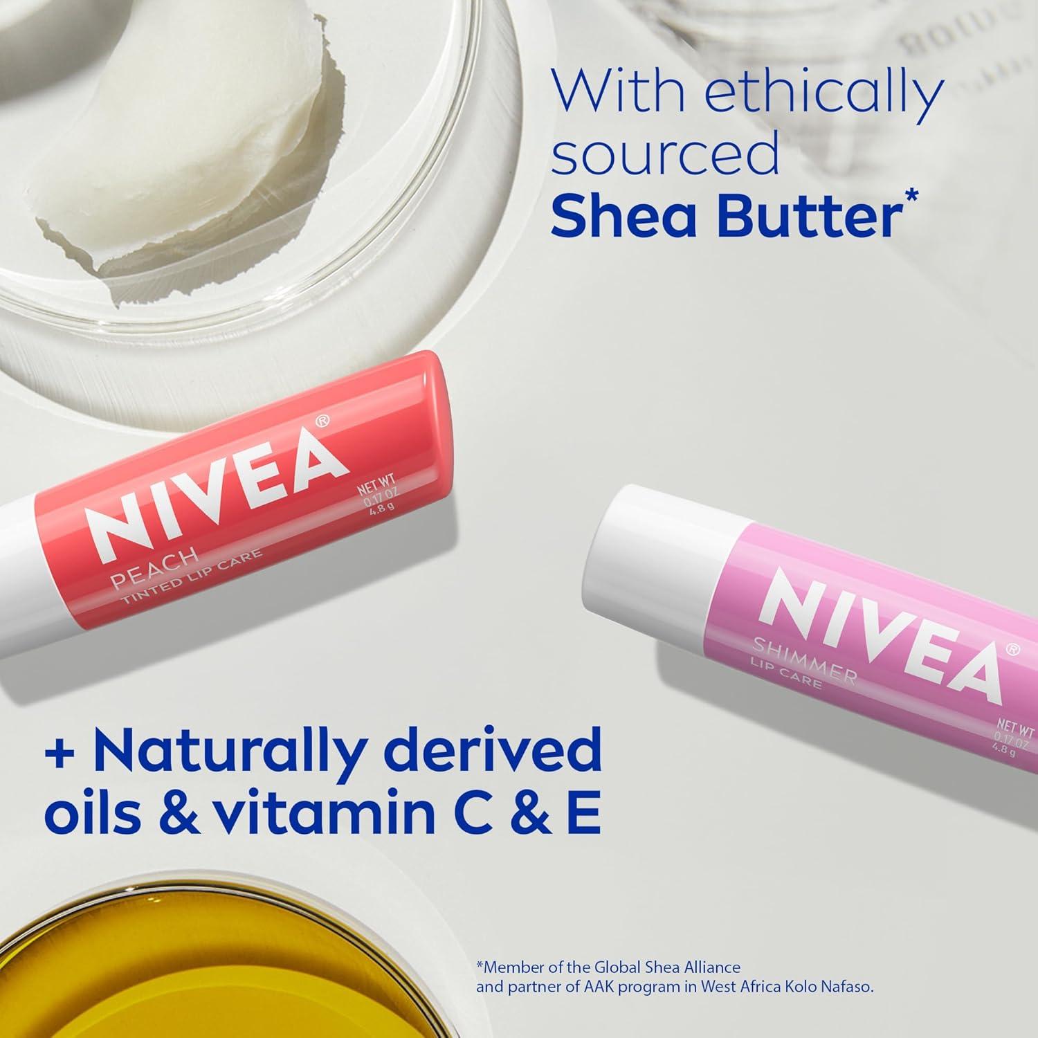 imageNIVEA Peach Lip Care 4 x 017 oz Stick NIVEA Shimmer Lip Care 4 x 017 oz Stick Lip Balm Set with Shea Butter Nourishing Oils and Vitamin C amp E