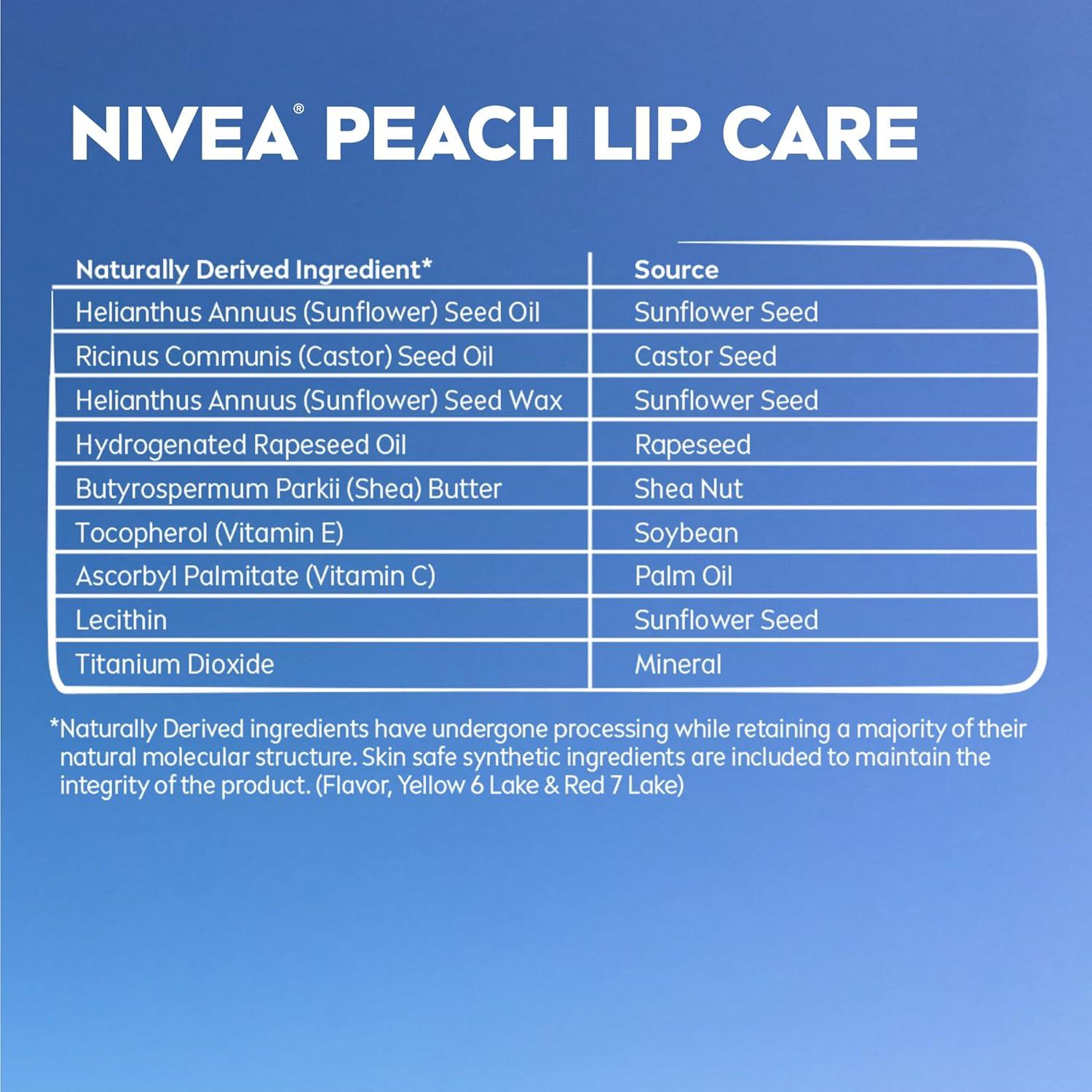 imageNIVEA Peach Lip Care 4 x 017 oz Stick NIVEA Shimmer Lip Care 4 x 017 oz Stick Lip Balm Set with Shea Butter Nourishing Oils and Vitamin C amp E