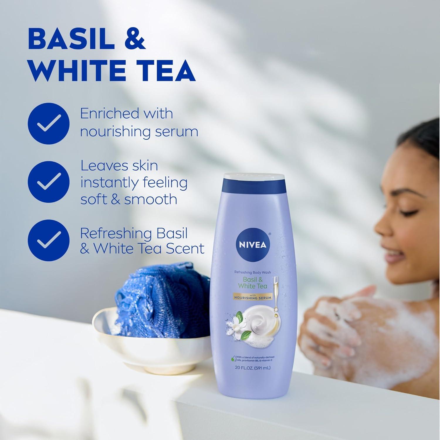 imageNIVEA Refreshing Basil and White Tea Body Wash with Nourishing Serum Scented Body Wash for Women Enriched with Provitamin B5 and Vitamin E 20 Fl Oz Bottle20 Fl Oz Pack of 1