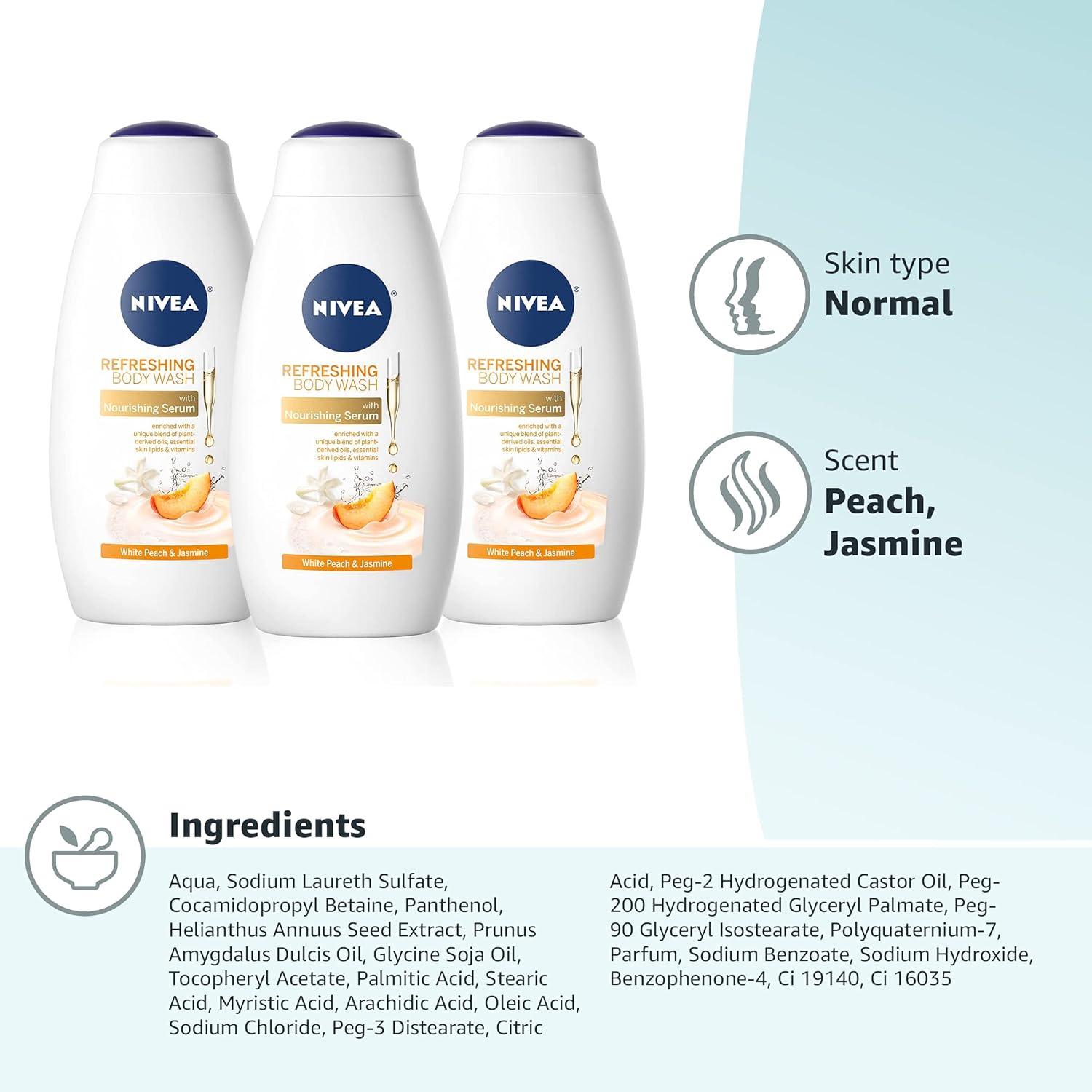 imageNIVEA Refreshing Basil and White Tea Body Wash with Nourishing Serum Scented Body Wash for Women Enriched with Provitamin B5 and Vitamin E 20 Fl Oz Bottle20 Fl Oz Pack of 6